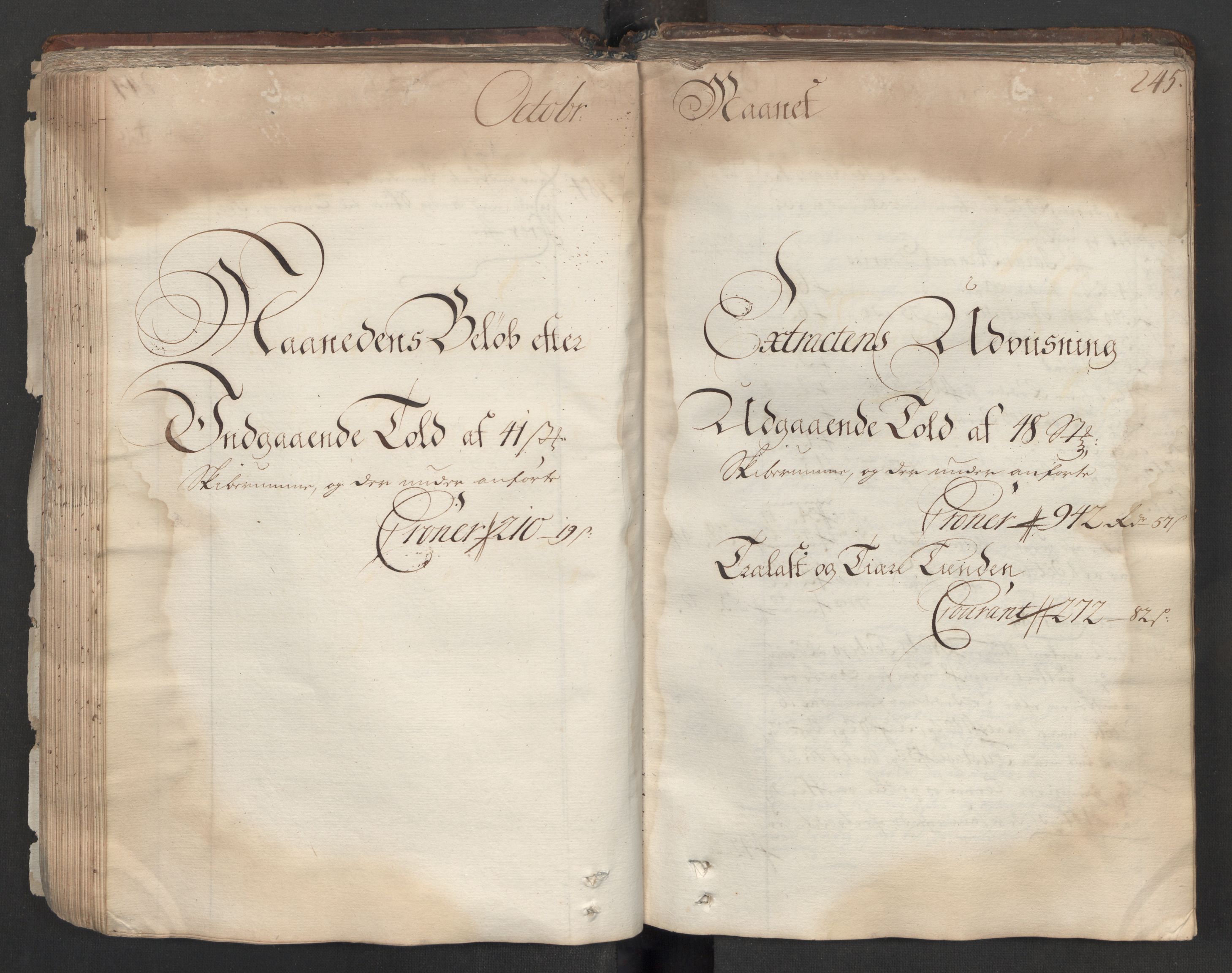 Generaltollkammeret, tollregnskaper, RA/EA-5490/R06/L0012/0001: Tollregnskaper Kristiania / Hovedtollbok, 1731, p. 244b-245a