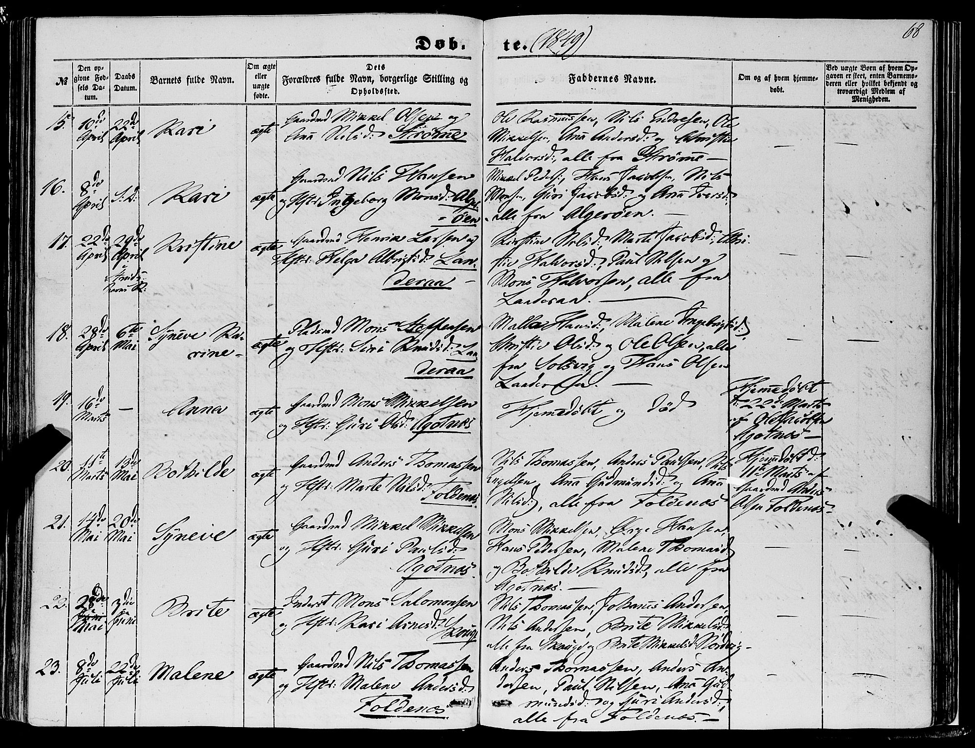 Fjell sokneprestembete, SAB/A-75301/H/Haa: Parish register (official) no. A 2, 1847-1864, p. 68