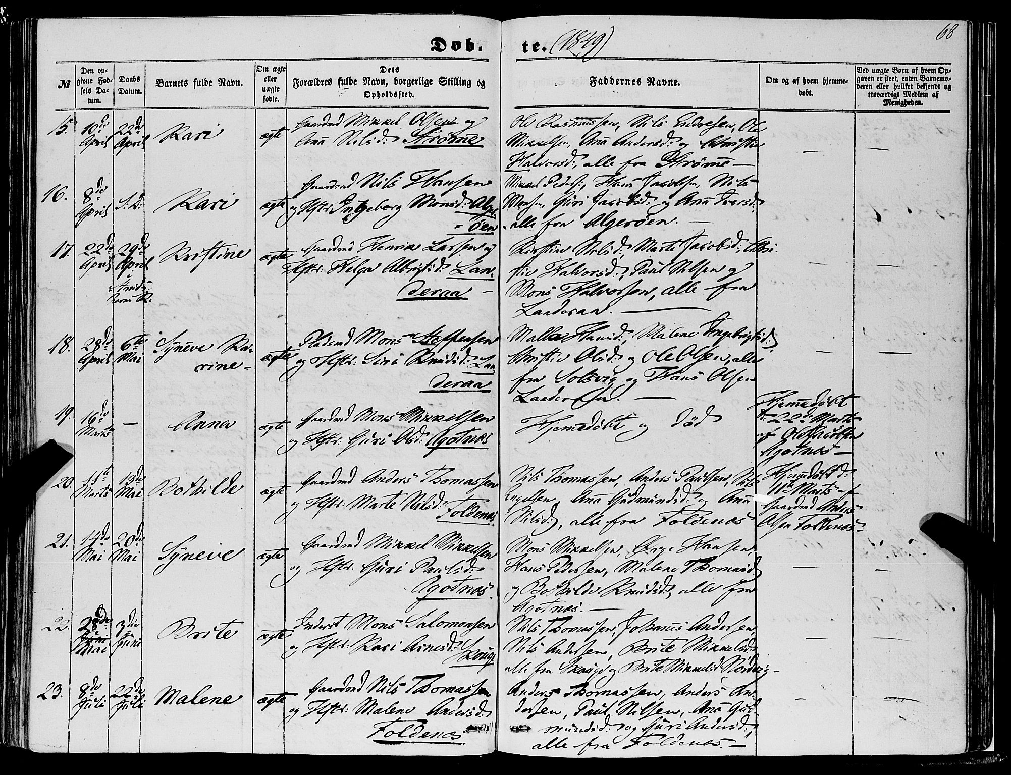 Fjell sokneprestembete, AV/SAB-A-75301/H/Haa: Parish register (official) no. A 2, 1847-1864, p. 68