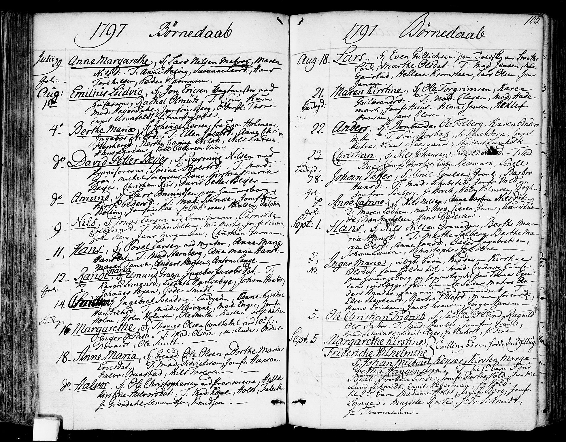 Garnisonsmenigheten Kirkebøker, AV/SAO-A-10846/F/Fa/L0003: Parish register (official) no. 3, 1777-1809, p. 105