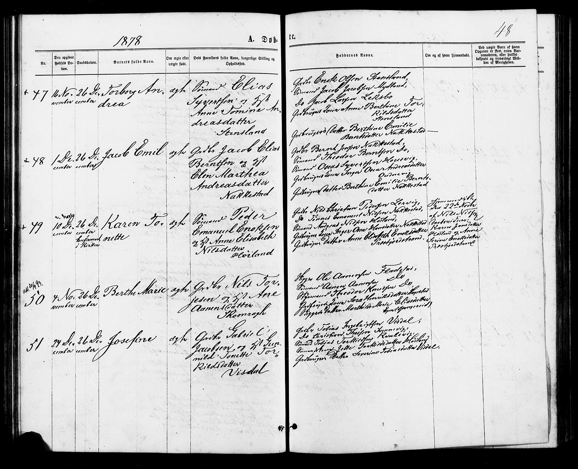 Lyngdal sokneprestkontor, AV/SAK-1111-0029/F/Fa/Faa/L0003: Parish register (official) no. A 3, 1871-1882, p. 48