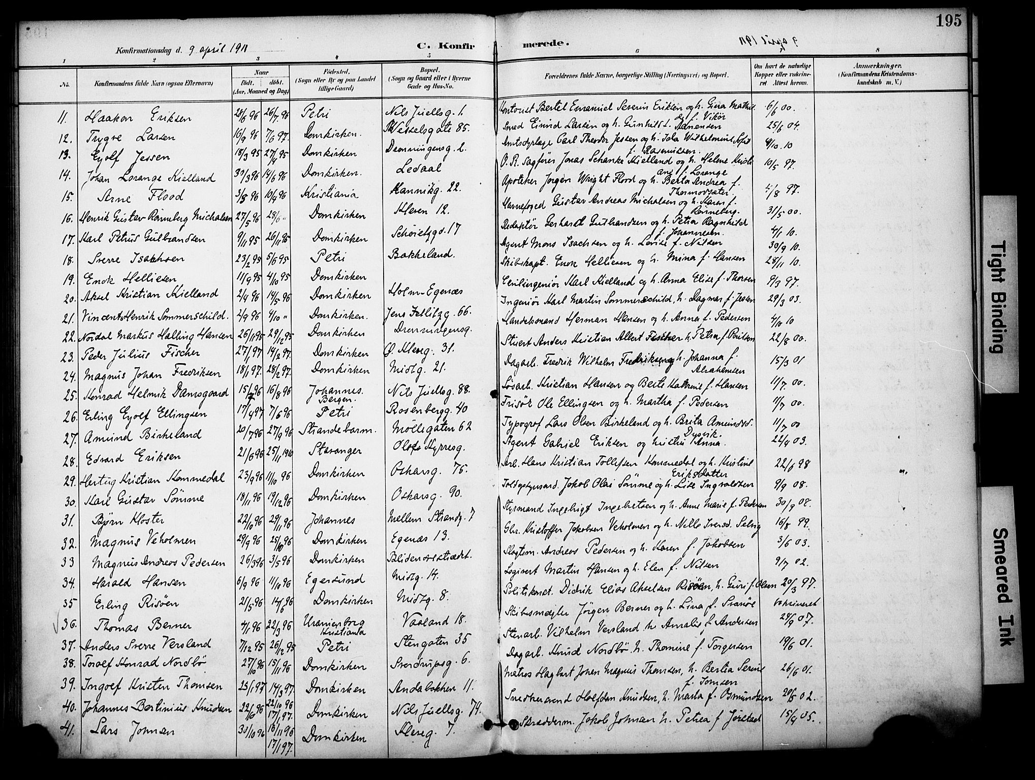 Domkirken sokneprestkontor, SAST/A-101812/001/30/30BA/L0031: Parish register (official) no. A 30, 1896-1916, p. 195