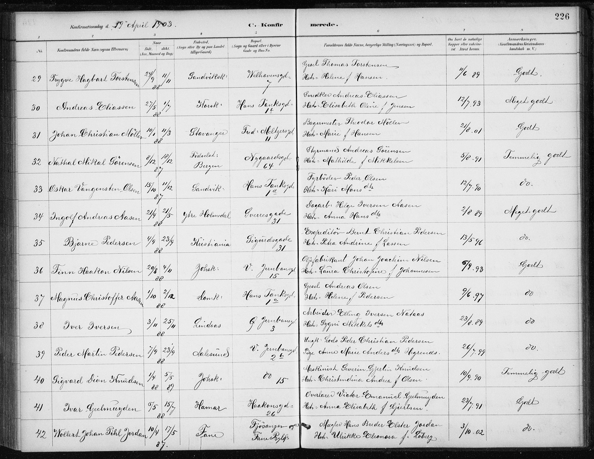 Johanneskirken sokneprestembete, AV/SAB-A-76001/H/Haa/L0008: Parish register (official) no. C 1, 1885-1907, p. 226