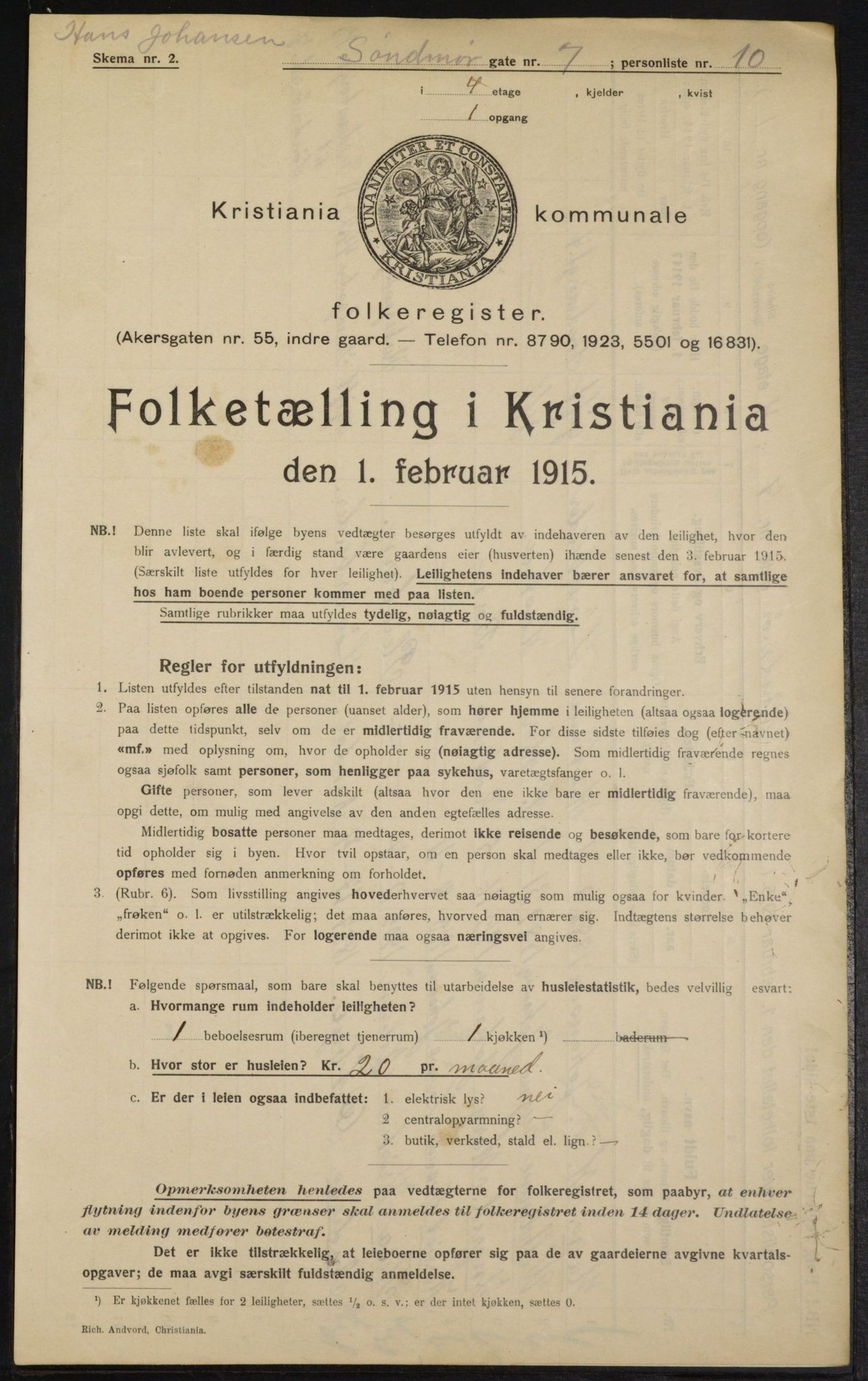 OBA, Municipal Census 1915 for Kristiania, 1915, p. 105011