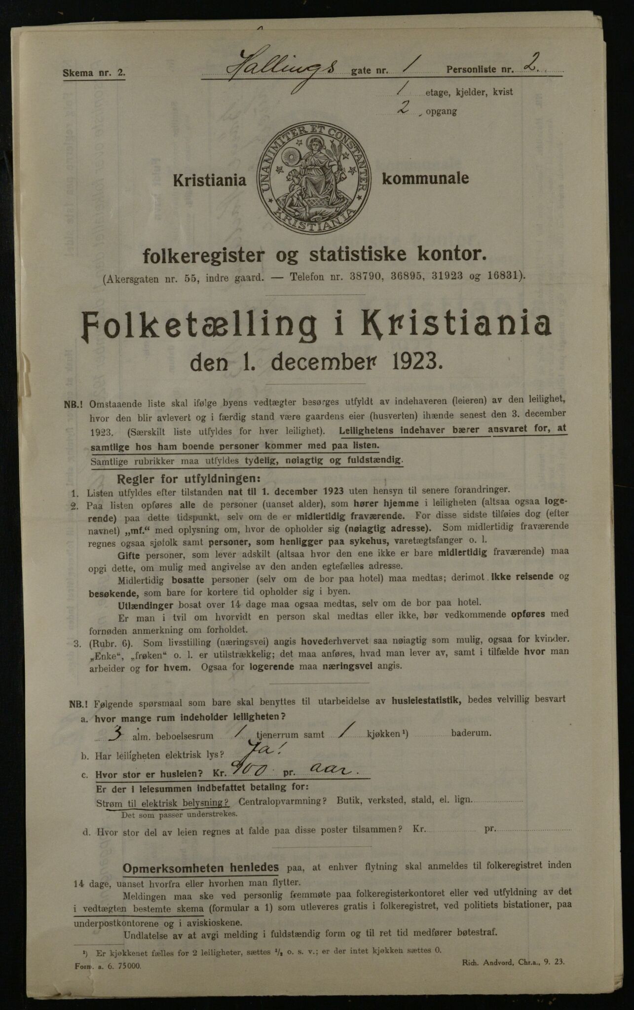 OBA, Municipal Census 1923 for Kristiania, 1923, p. 38057