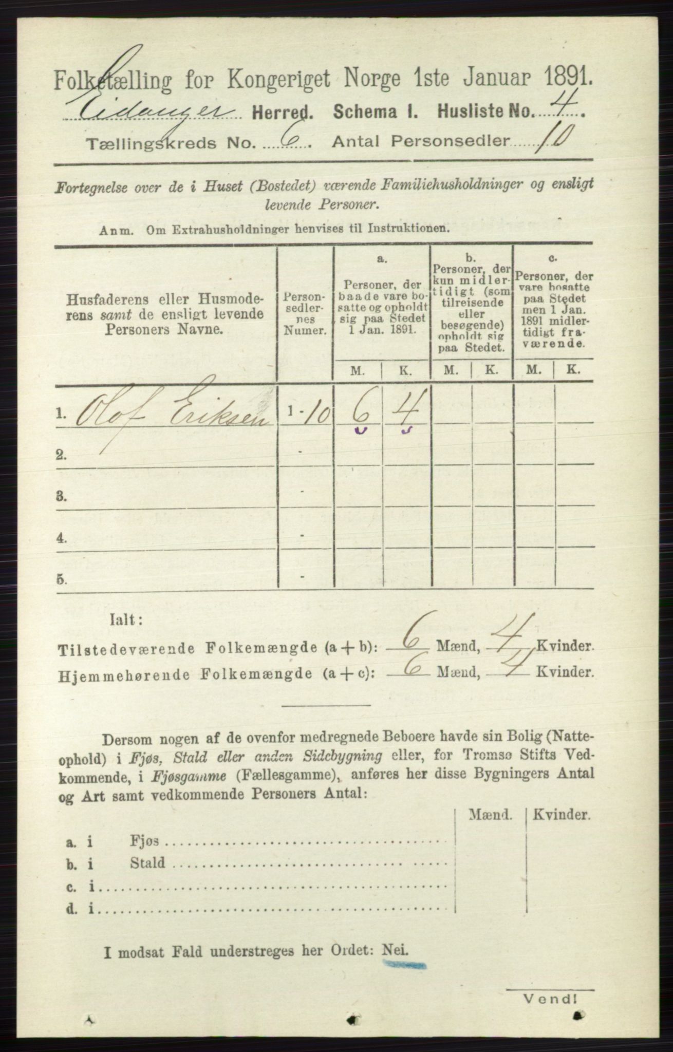 RA, 1891 census for 0813 Eidanger, 1891, p. 2548