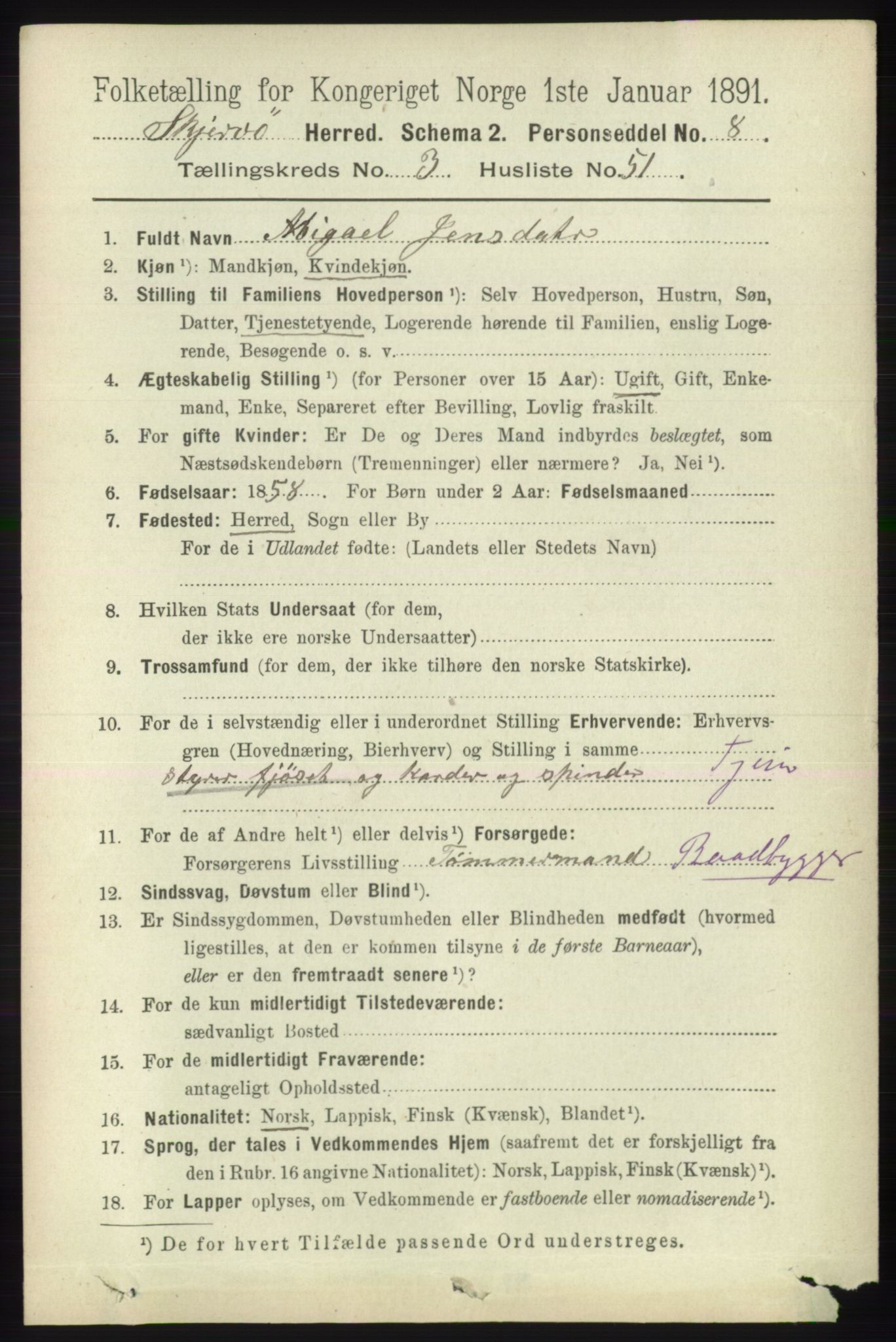 RA, 1891 census for 1941 Skjervøy, 1891, p. 2222