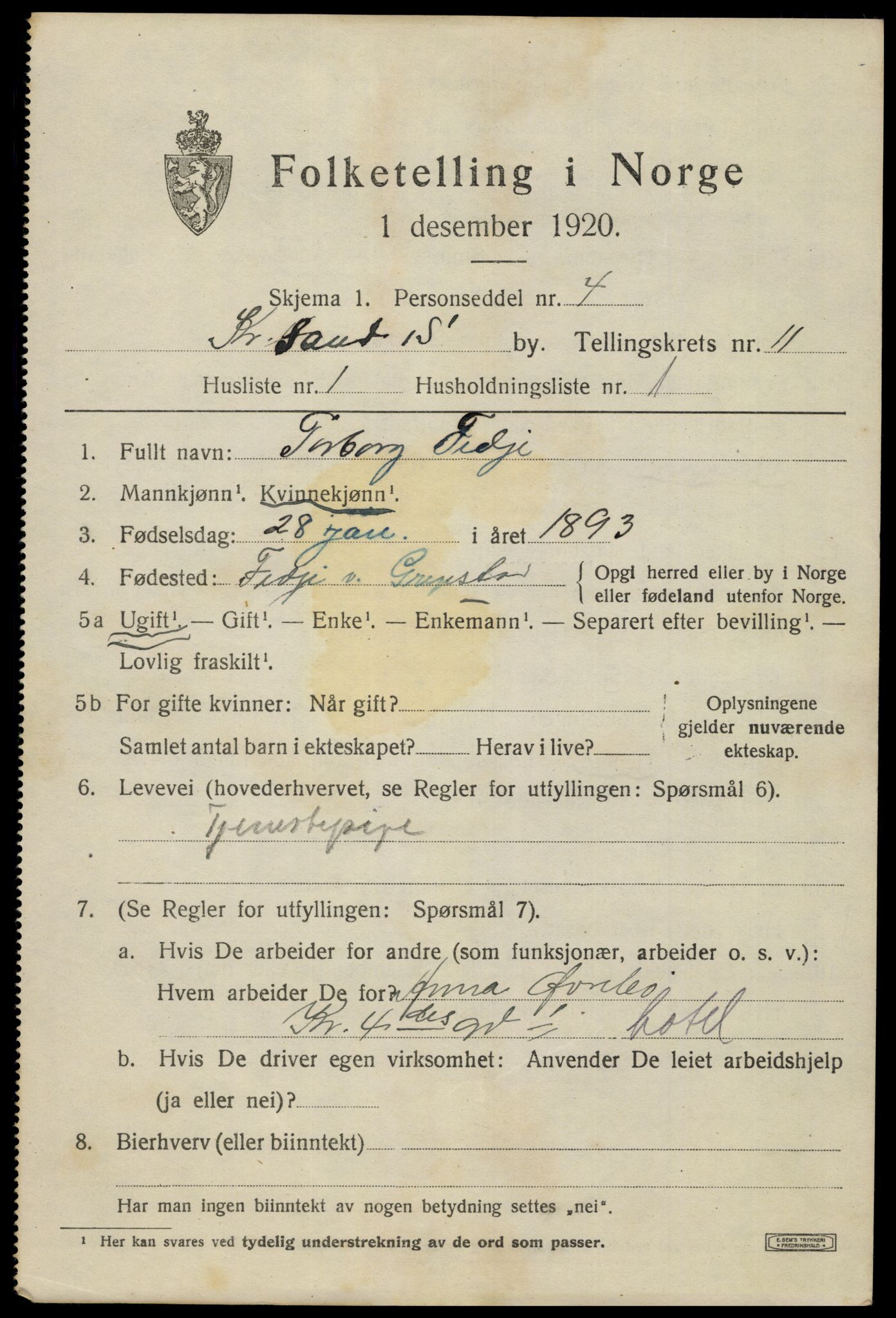 SAK, 1920 census for Kristiansand, 1920, p. 24655