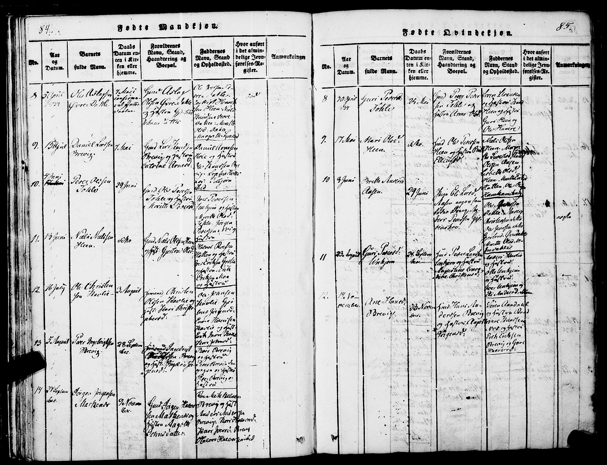 Ministerialprotokoller, klokkerbøker og fødselsregistre - Møre og Romsdal, AV/SAT-A-1454/545/L0585: Parish register (official) no. 545A01, 1818-1853, p. 84-85