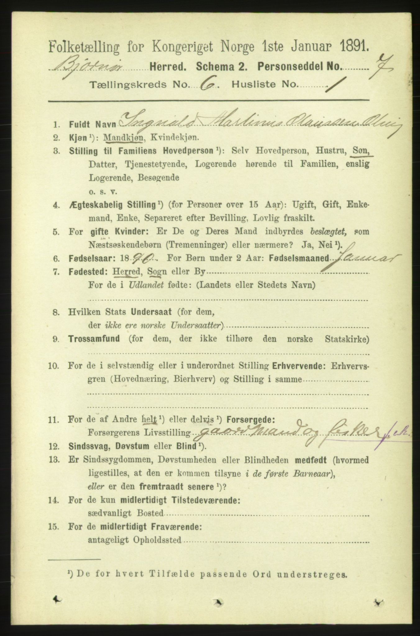 RA, 1891 census for 1632 Bjørnør, 1891, p. 2588