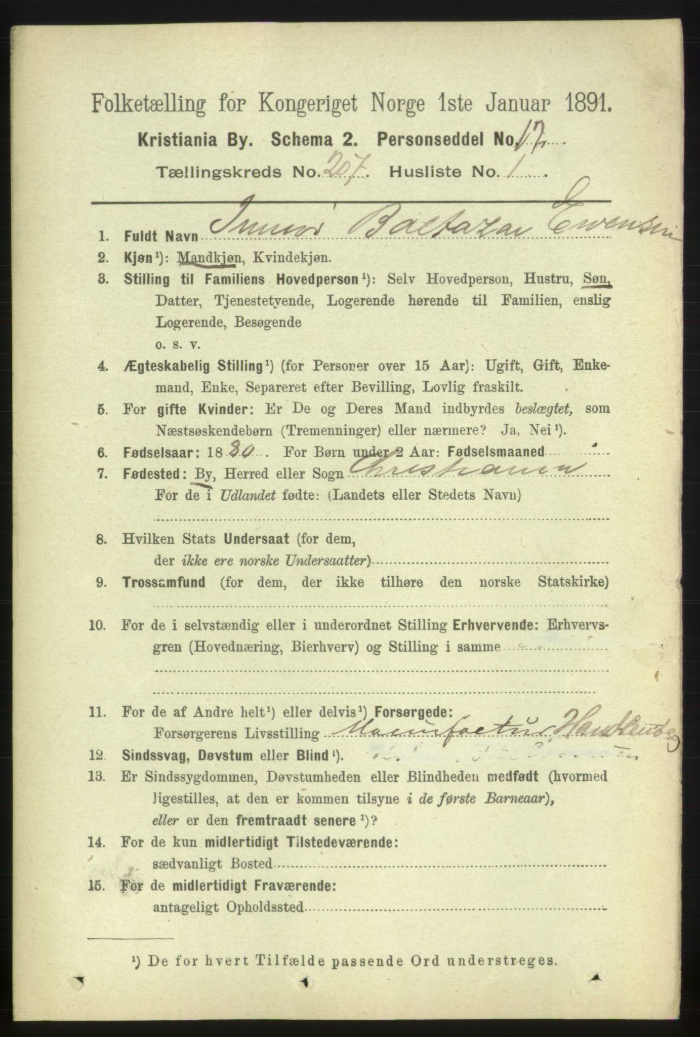 RA, 1891 census for 0301 Kristiania, 1891, p. 124284