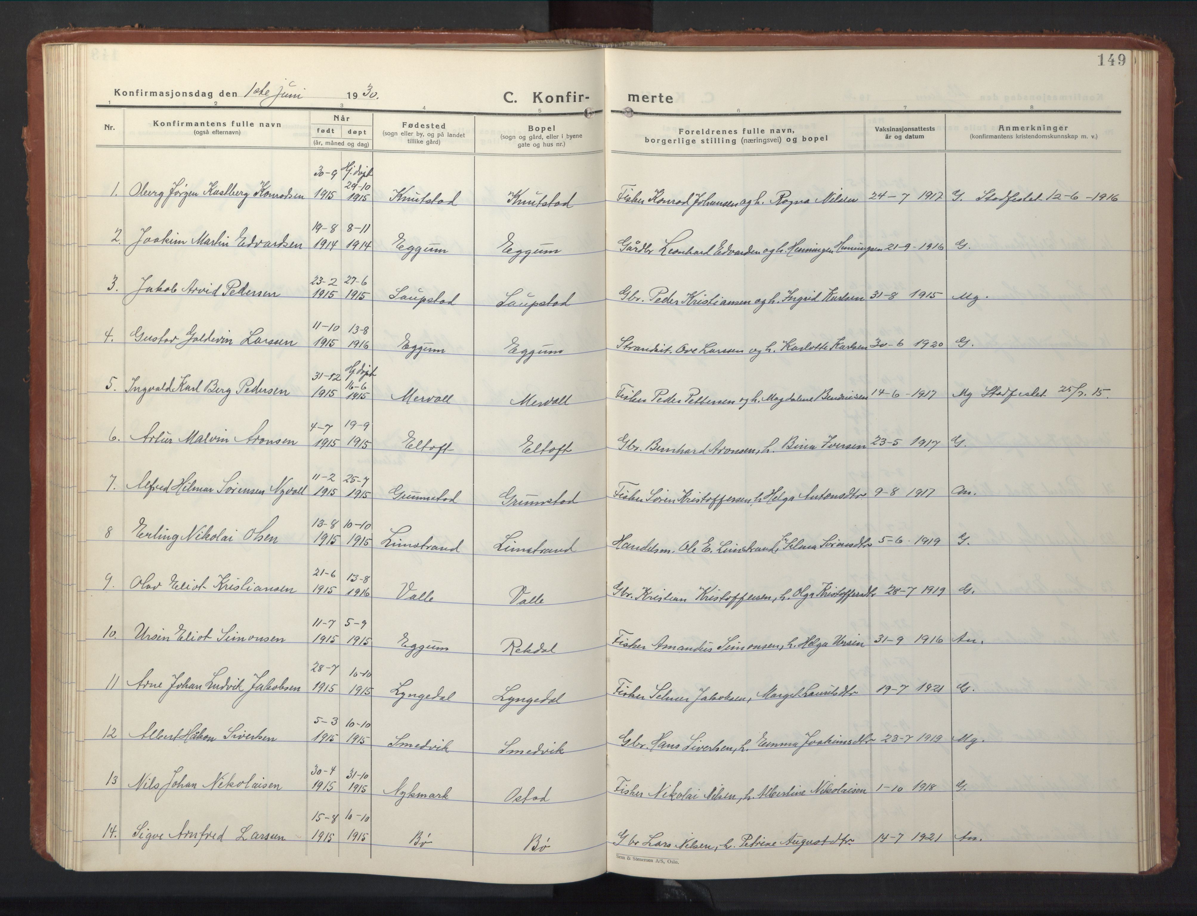 Ministerialprotokoller, klokkerbøker og fødselsregistre - Nordland, AV/SAT-A-1459/880/L1143: Parish register (copy) no. 880C05, 1929-1951, p. 149