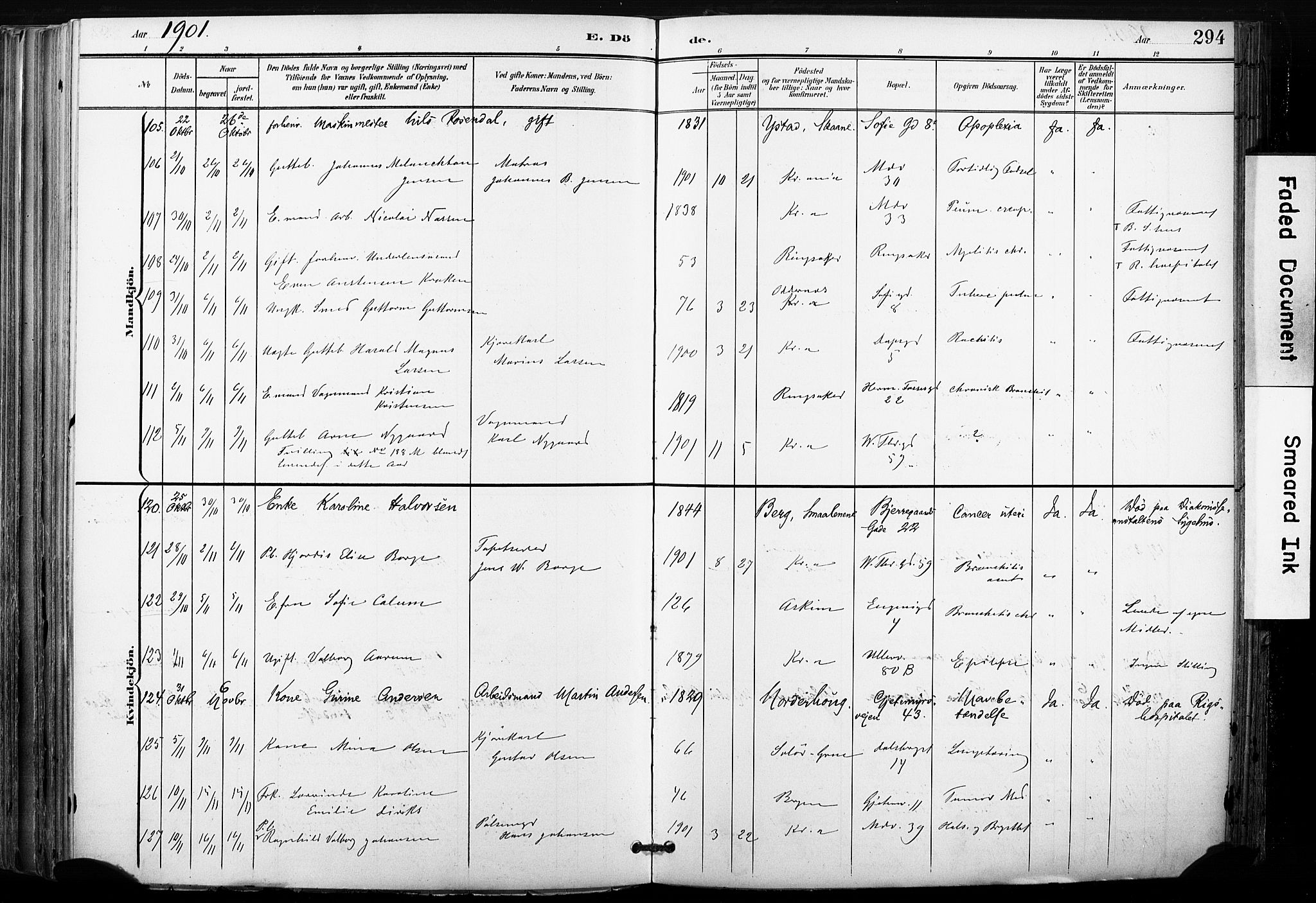 Gamle Aker prestekontor Kirkebøker, SAO/A-10617a/F/L0013: Parish register (official) no. 13, 1901-1908, p. 294