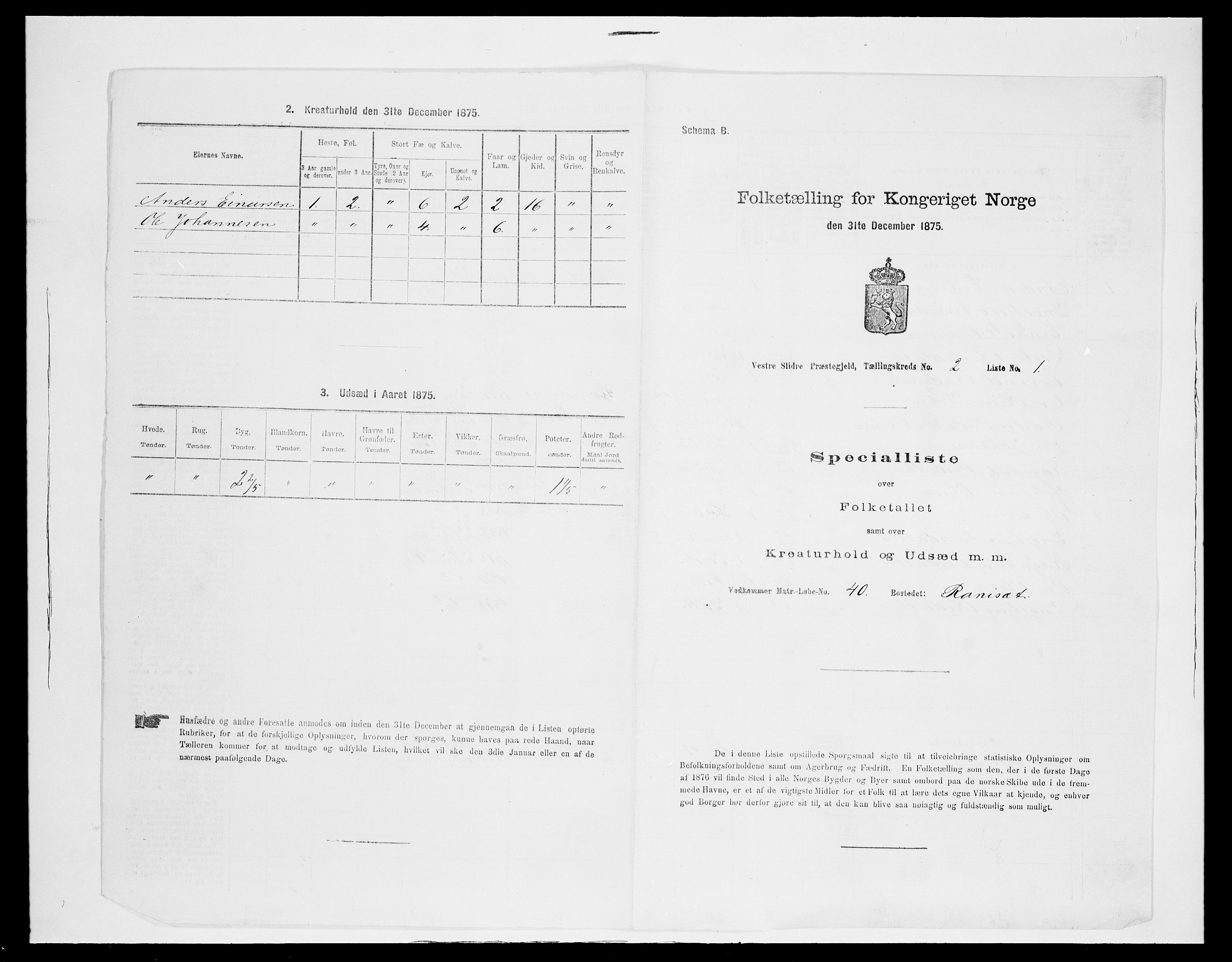 SAH, 1875 census for 0543P Vestre Slidre, 1875, p. 190