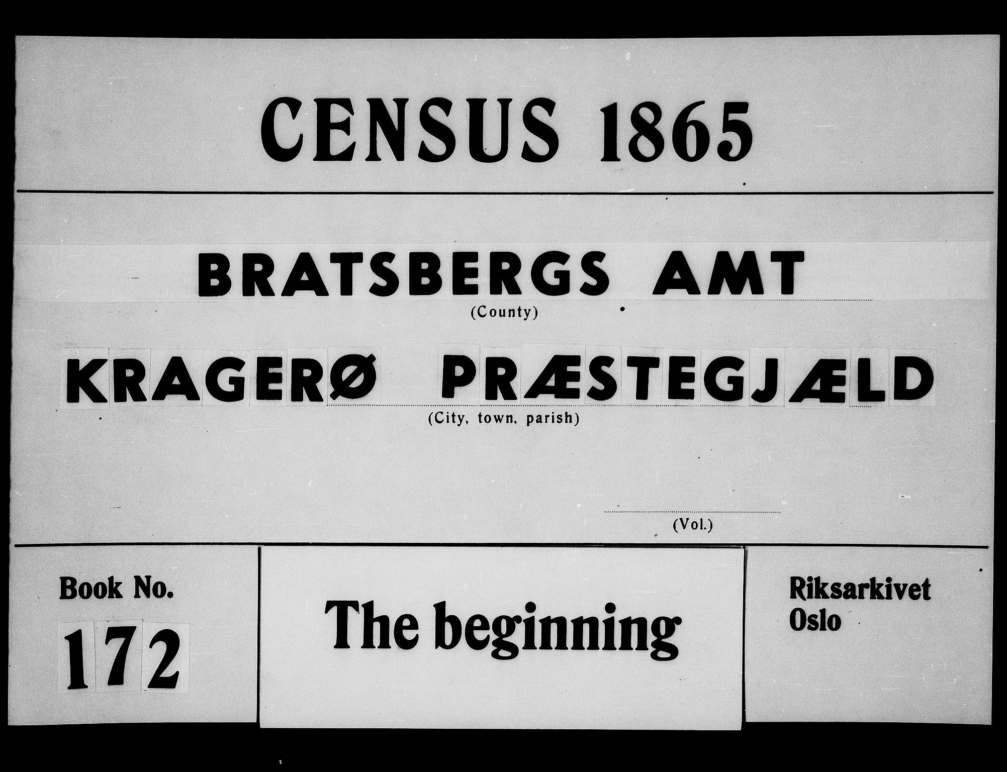 RA, 1865 census for Kragerø/Sannidal og Skåtøy, 1865, p. 1