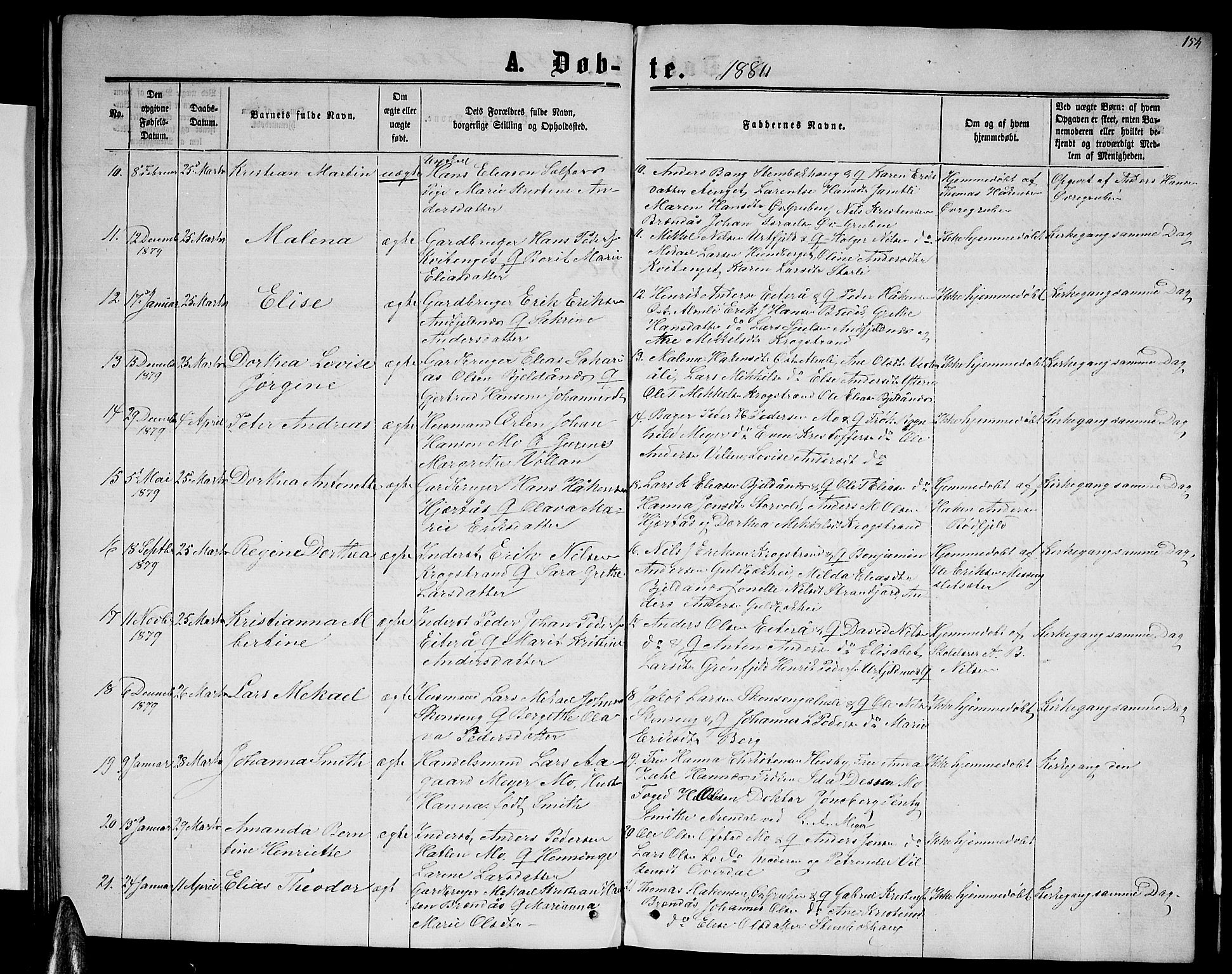 Ministerialprotokoller, klokkerbøker og fødselsregistre - Nordland, SAT/A-1459/827/L0415: Parish register (copy) no. 827C04, 1864-1886, p. 154