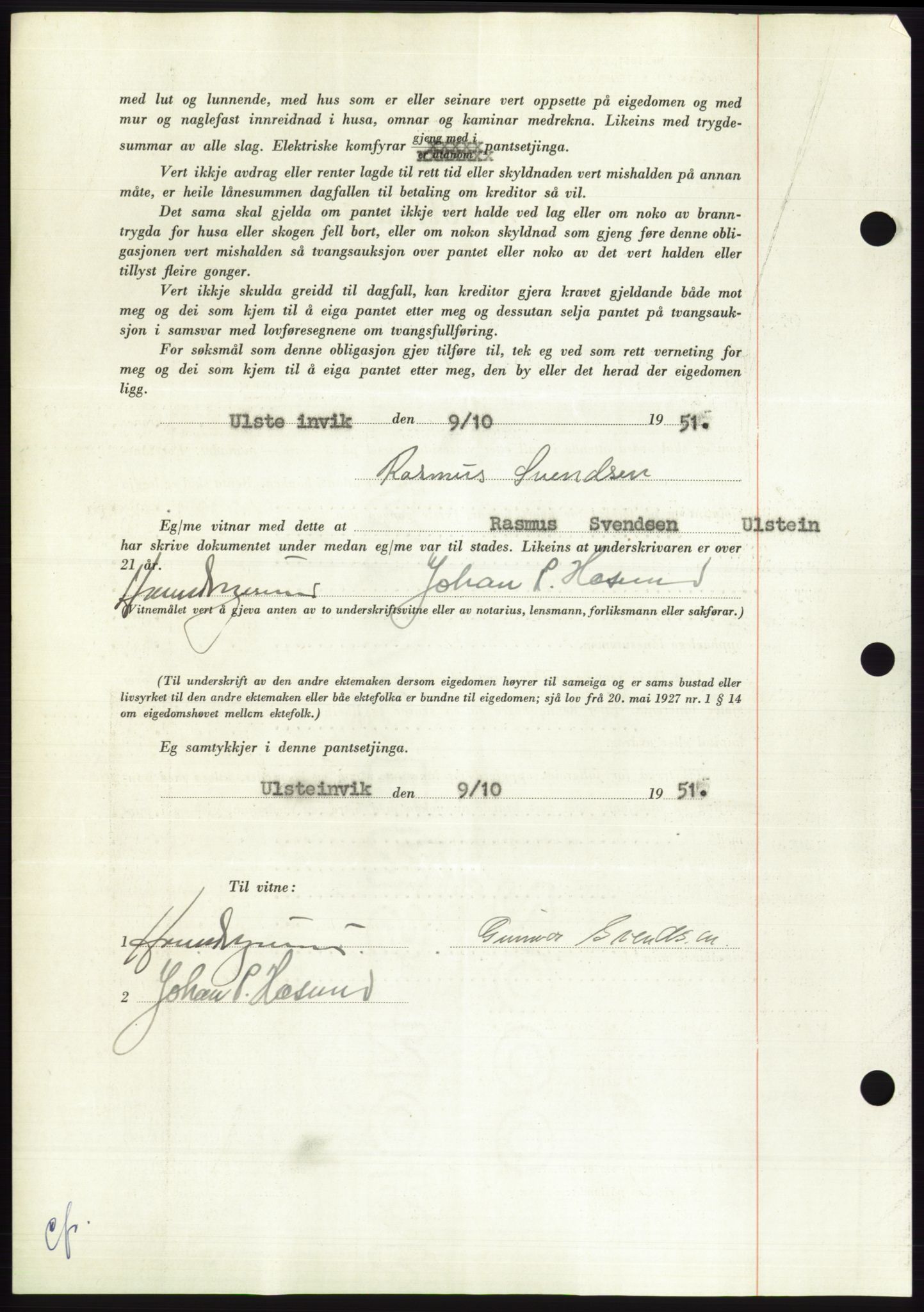 Søre Sunnmøre sorenskriveri, AV/SAT-A-4122/1/2/2C/L0120: Mortgage book no. 8B, 1951-1951, Diary no: : 1845/1951