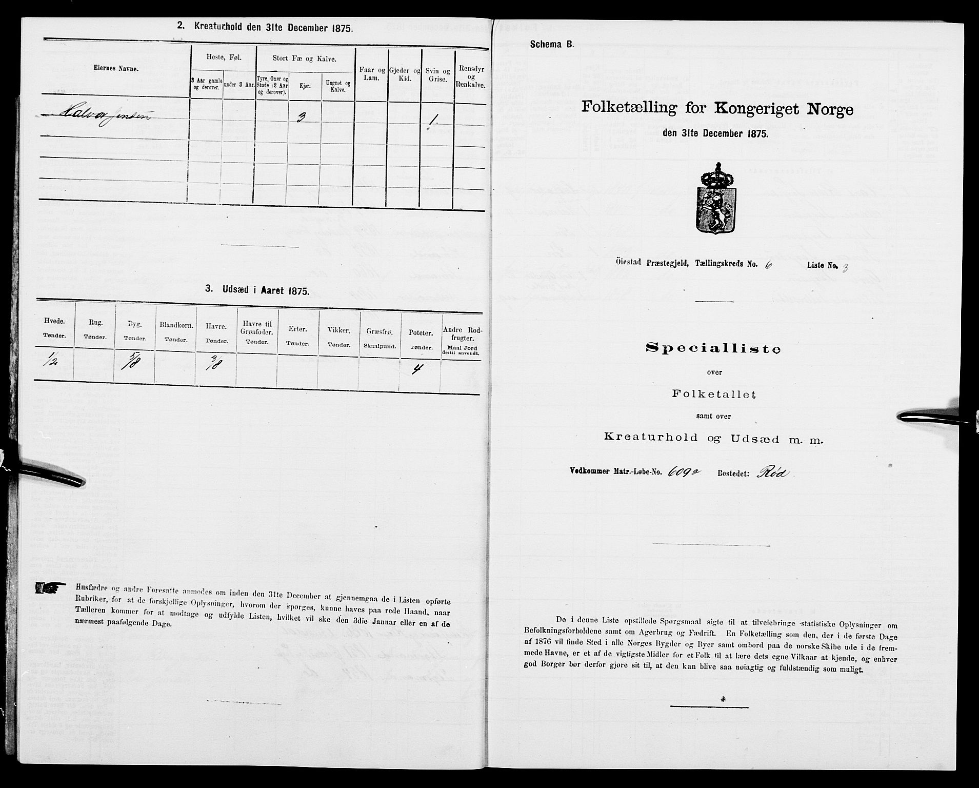 SAK, 1875 census for 0920P Øyestad, 1875, p. 699