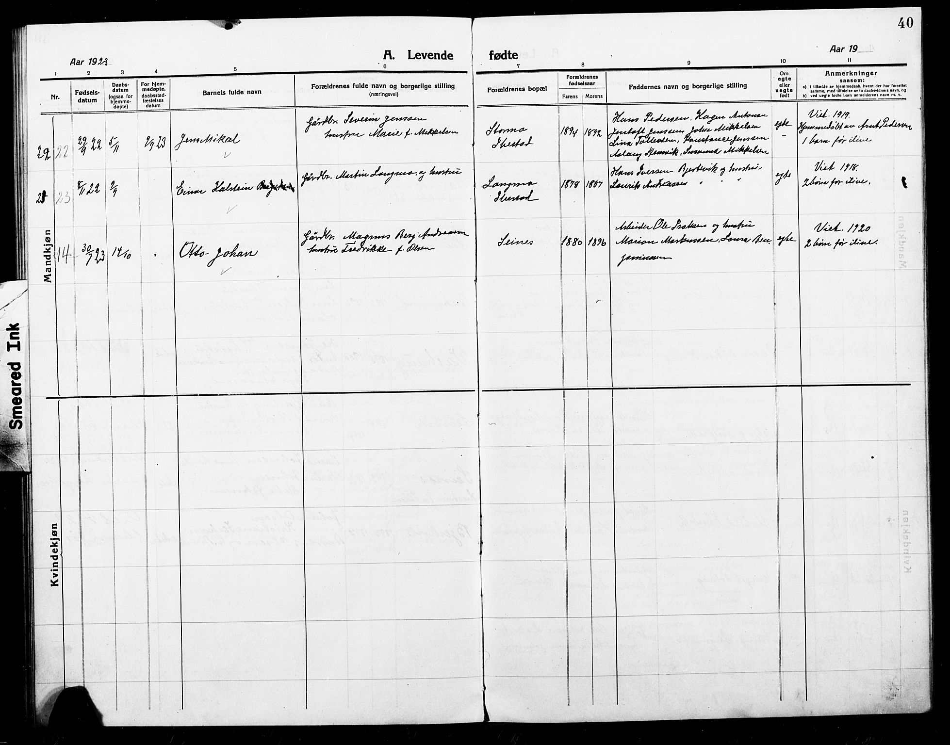 Ministerialprotokoller, klokkerbøker og fødselsregistre - Nordland, SAT/A-1459/868/L0969: Parish register (copy) no. 868C01, 1914-1925, p. 40