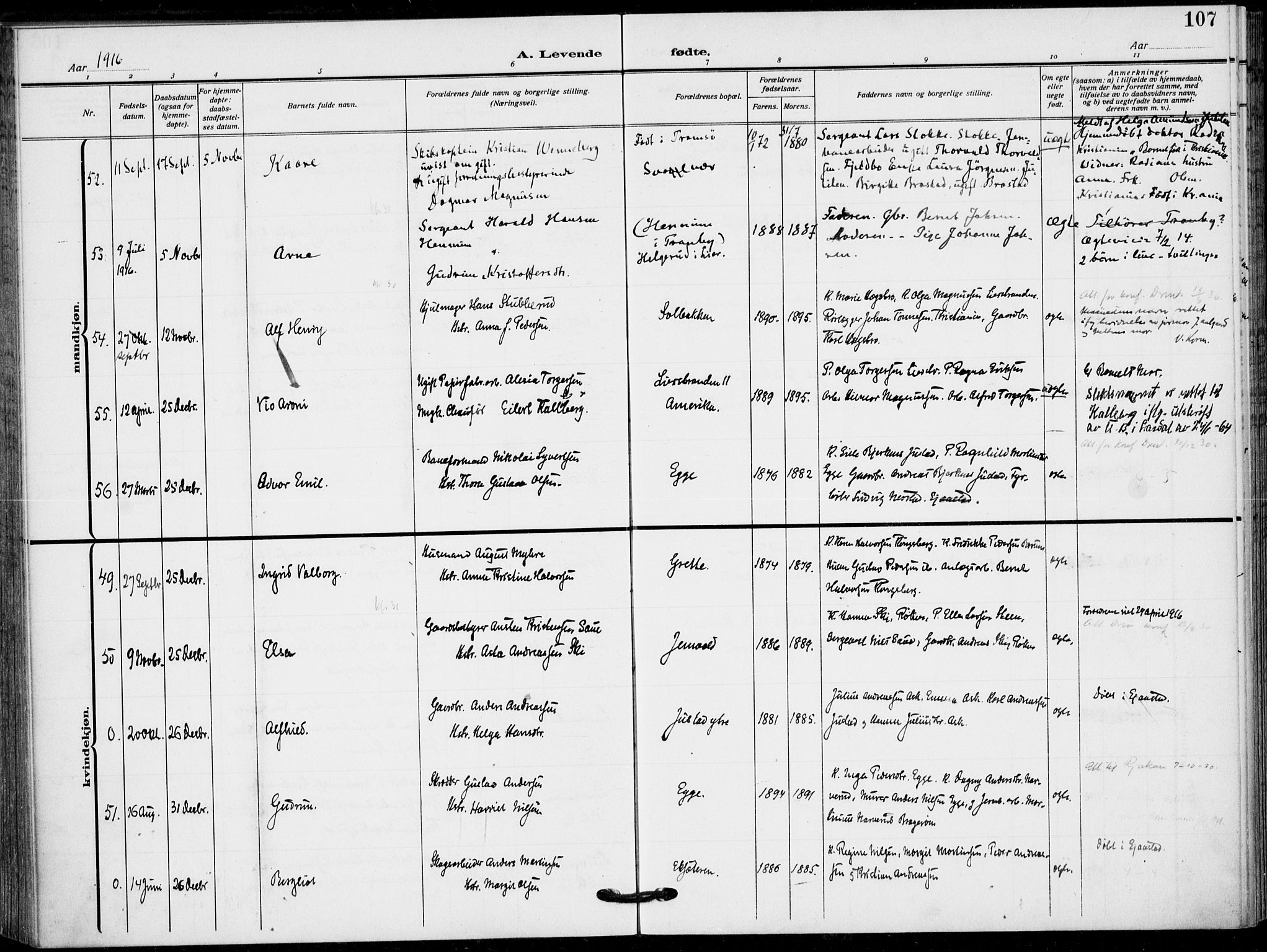 Lier kirkebøker, AV/SAKO-A-230/F/Fa/L0018: Parish register (official) no. I 18, 1909-1917, p. 107