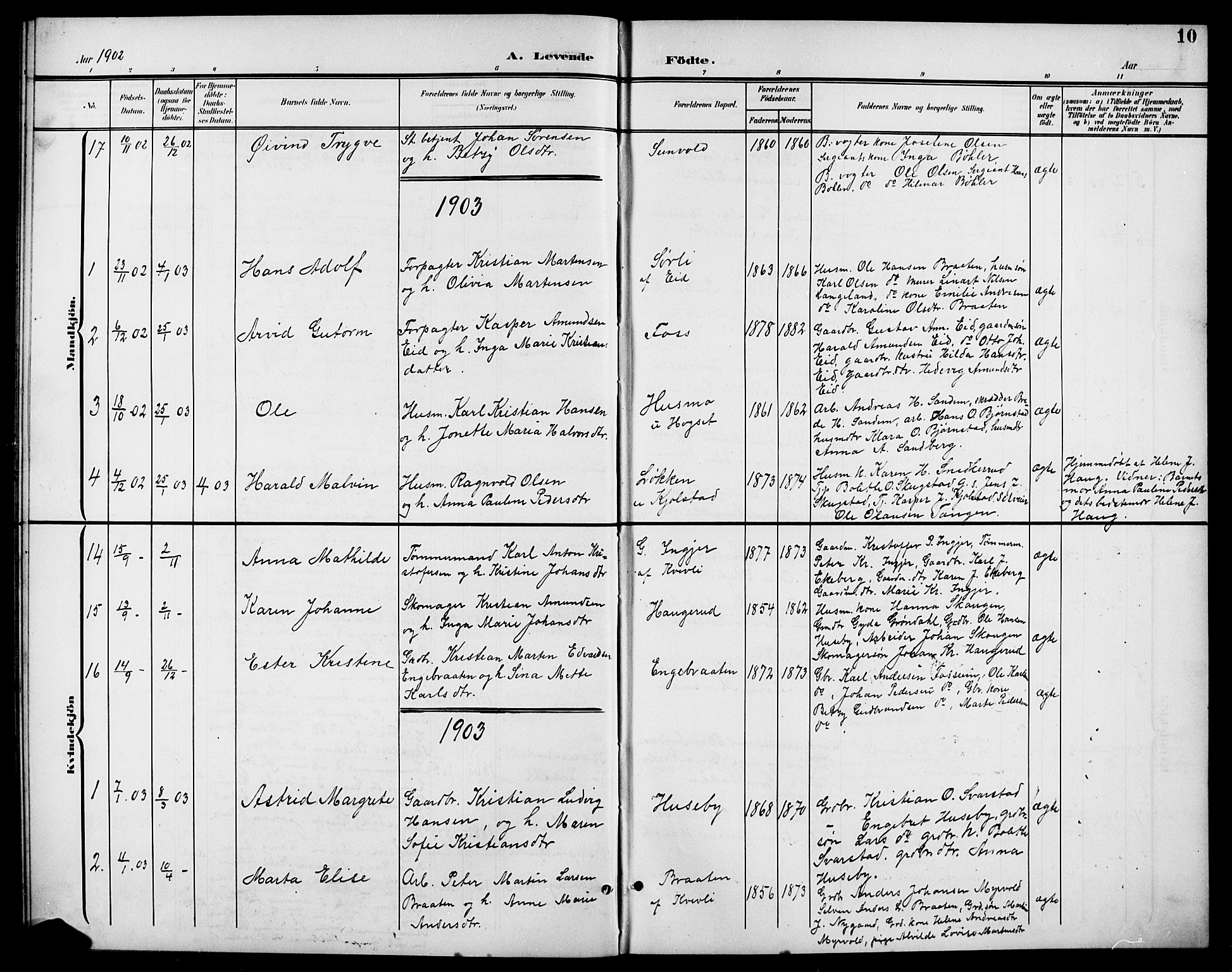 Aurskog prestekontor Kirkebøker, AV/SAO-A-10304a/G/Gb/L0002: Parish register (copy) no. II 2, 1901-1926, p. 10