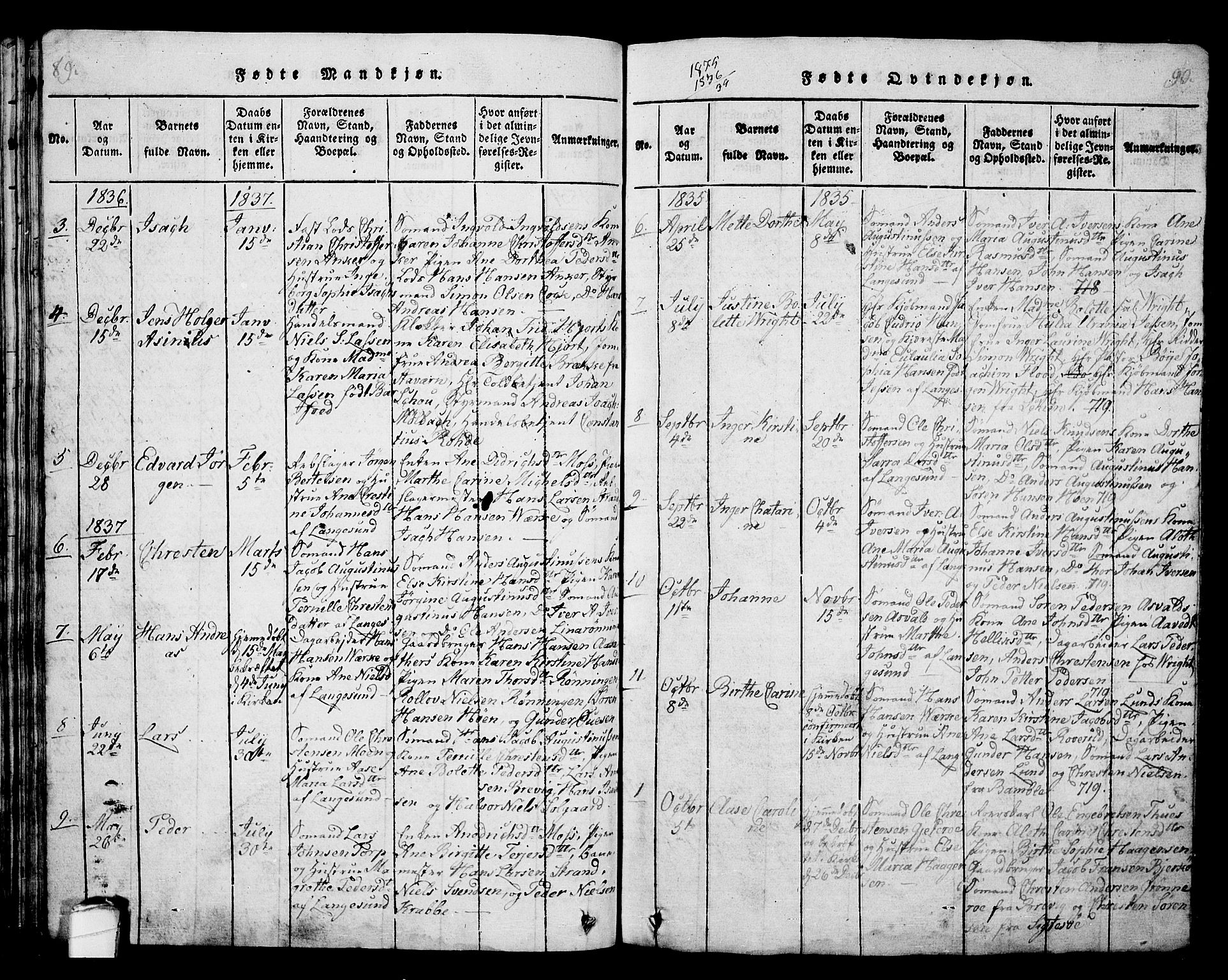 Langesund kirkebøker, SAKO/A-280/G/Ga/L0003: Parish register (copy) no. 3, 1815-1858, p. 89-90