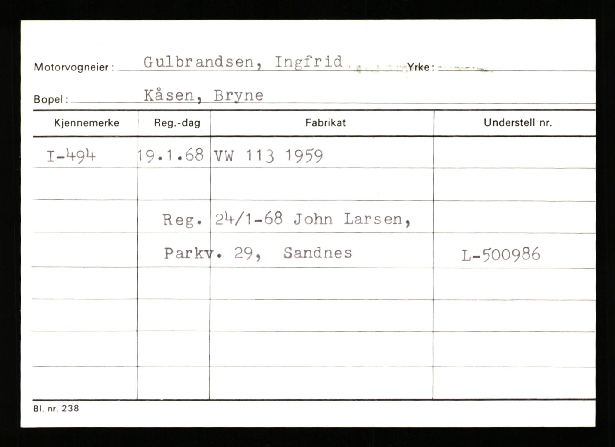 Stavanger trafikkstasjon, SAST/A-101942/0/G/L0001: Registreringsnummer: 0 - 5782, 1930-1971, p. 291