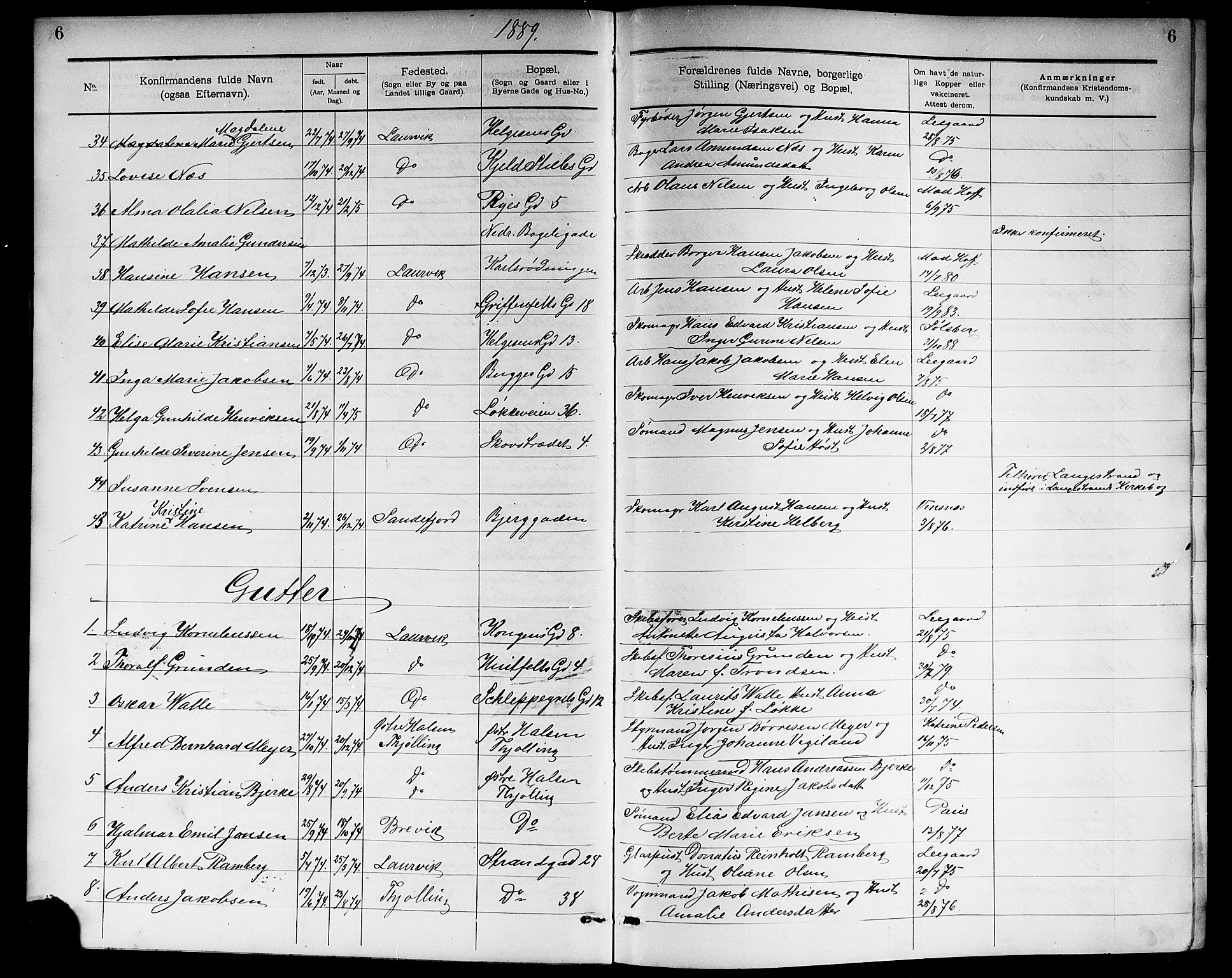 Larvik kirkebøker, AV/SAKO-A-352/G/Ga/L0006: Parish register (copy) no. I 6, 1888-1917, p. 6