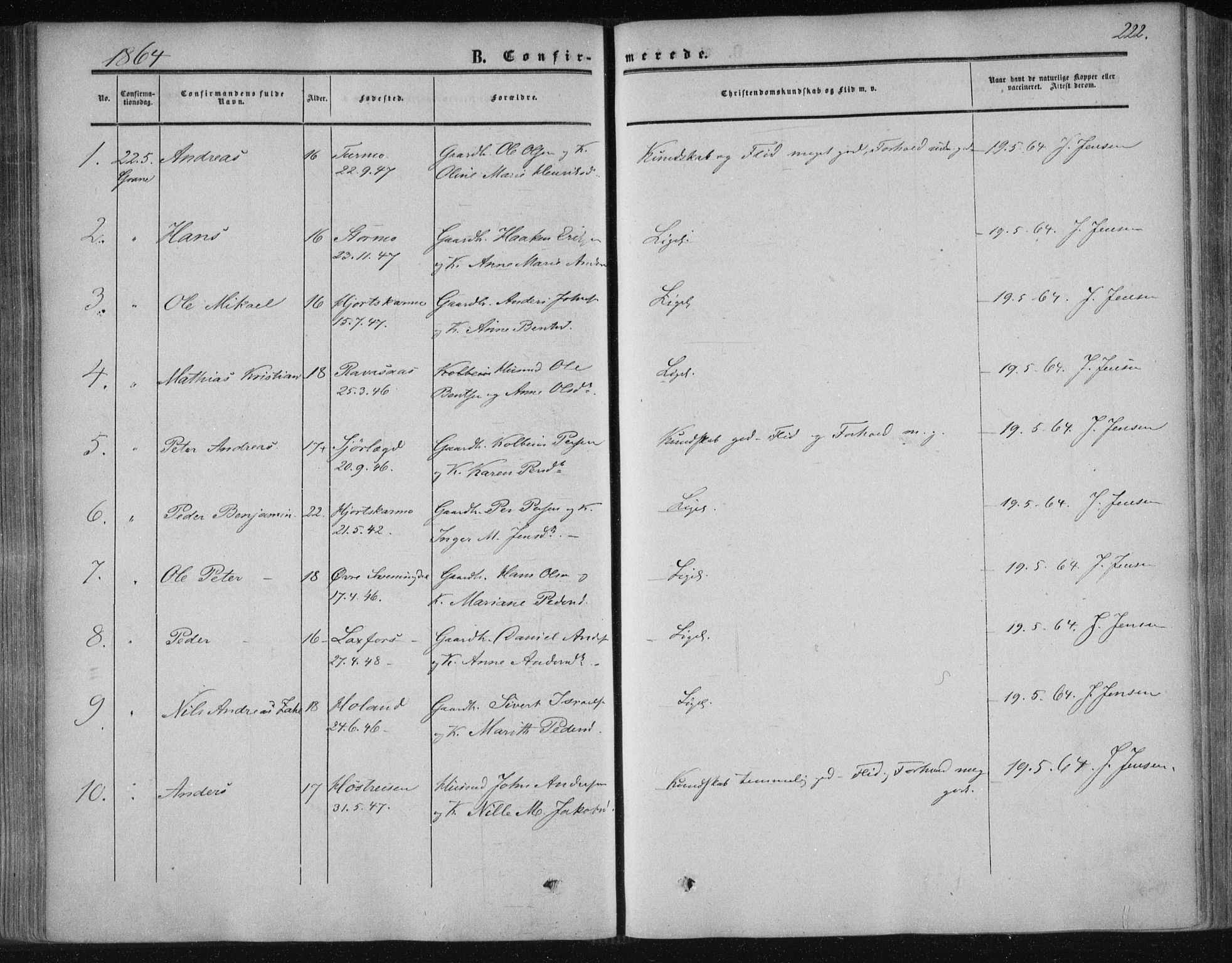 Ministerialprotokoller, klokkerbøker og fødselsregistre - Nordland, AV/SAT-A-1459/820/L0293: Parish register (official) no. 820A14, 1855-1865, p. 222