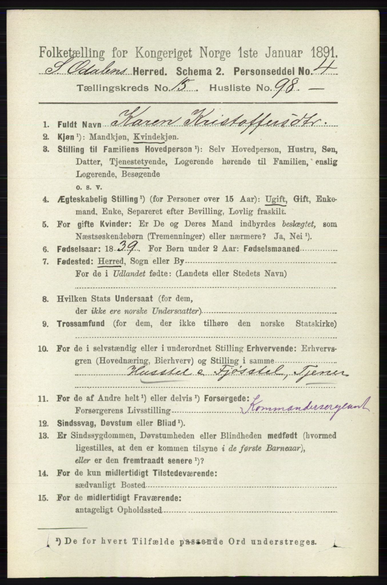 RA, 1891 census for 0419 Sør-Odal, 1891, p. 7170