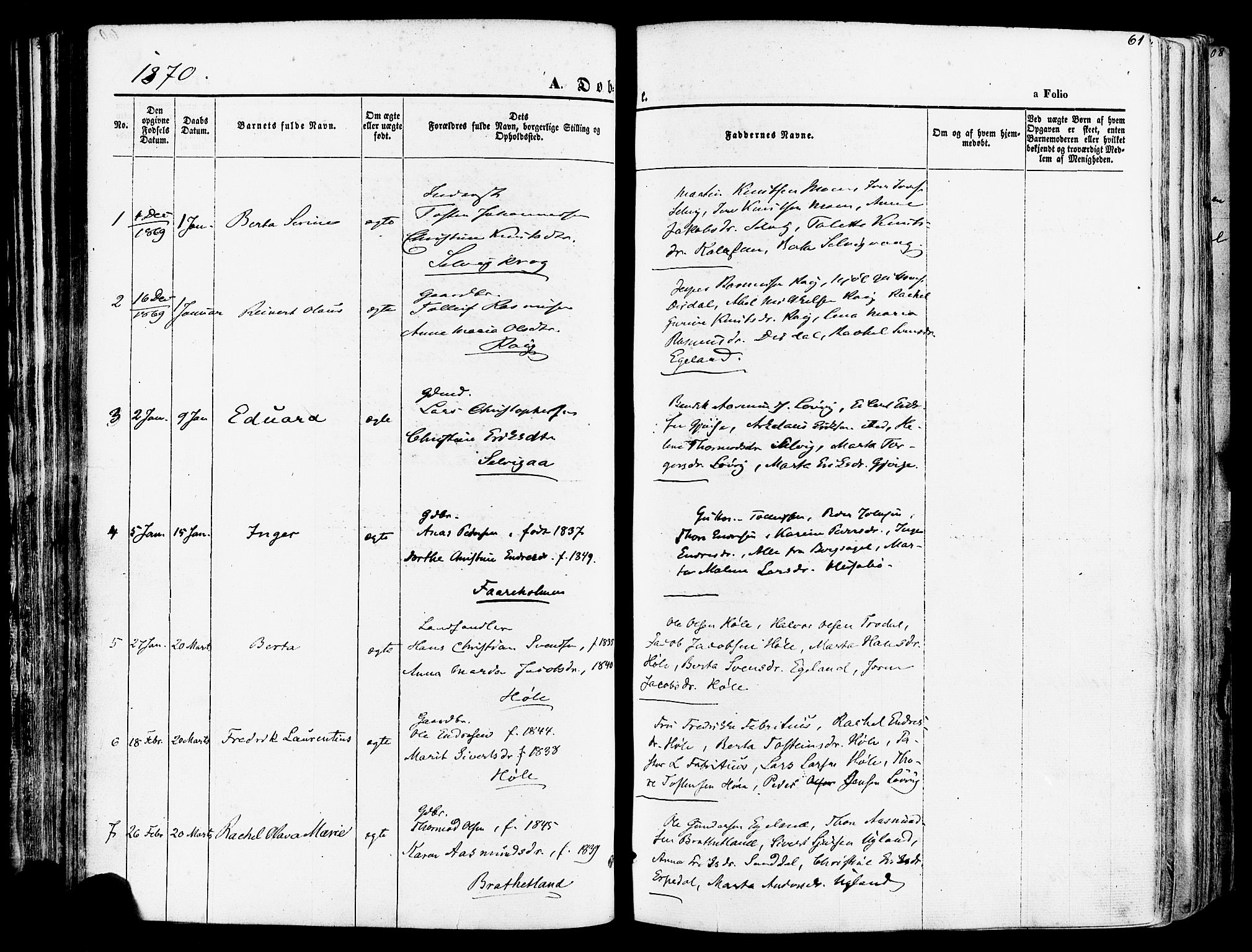 Høgsfjord sokneprestkontor, SAST/A-101624/H/Ha/Haa/L0002: Parish register (official) no. A 2, 1855-1885, p. 61