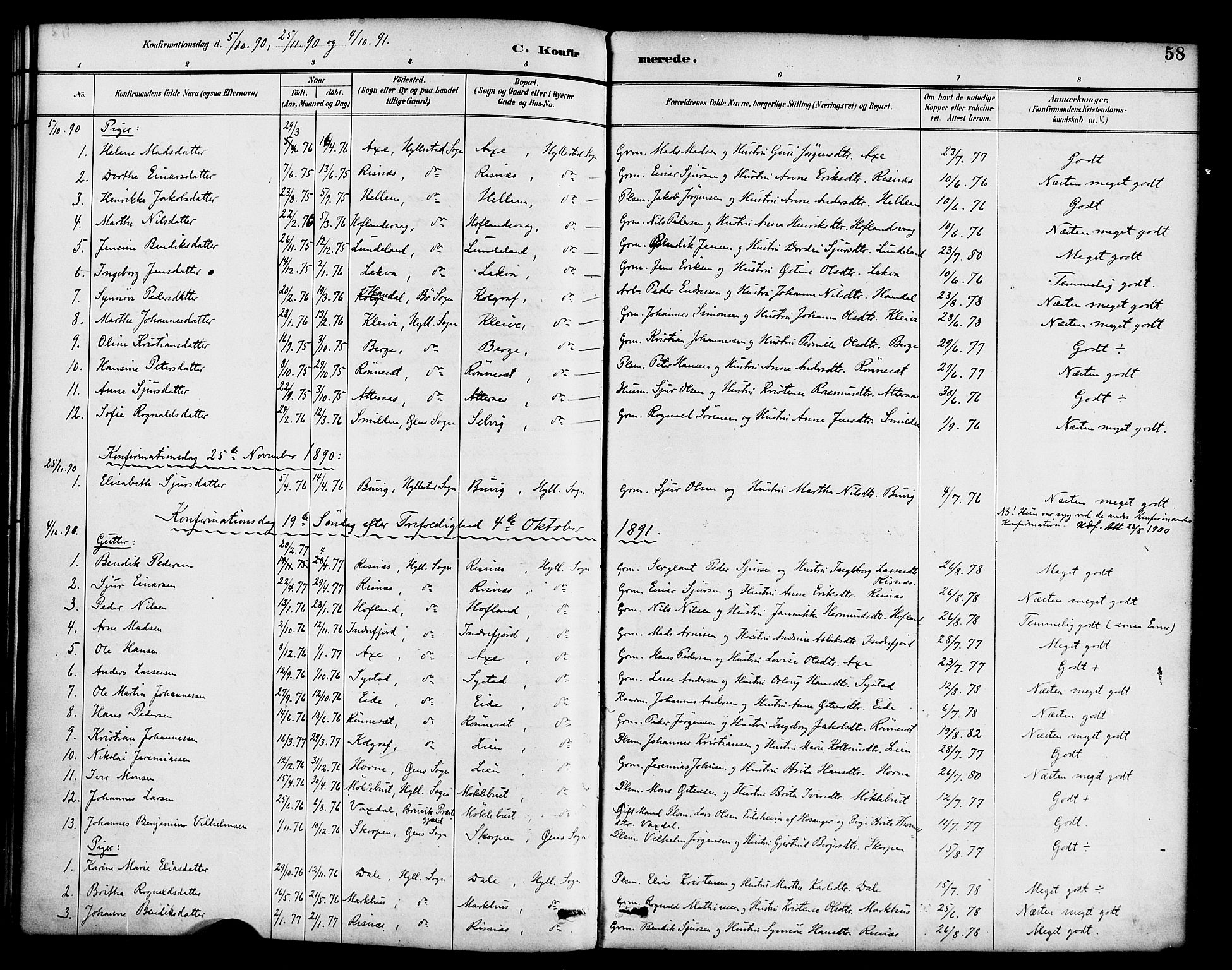 Hyllestad sokneprestembete, SAB/A-80401: Parish register (official) no. B 1, 1886-1904, p. 58