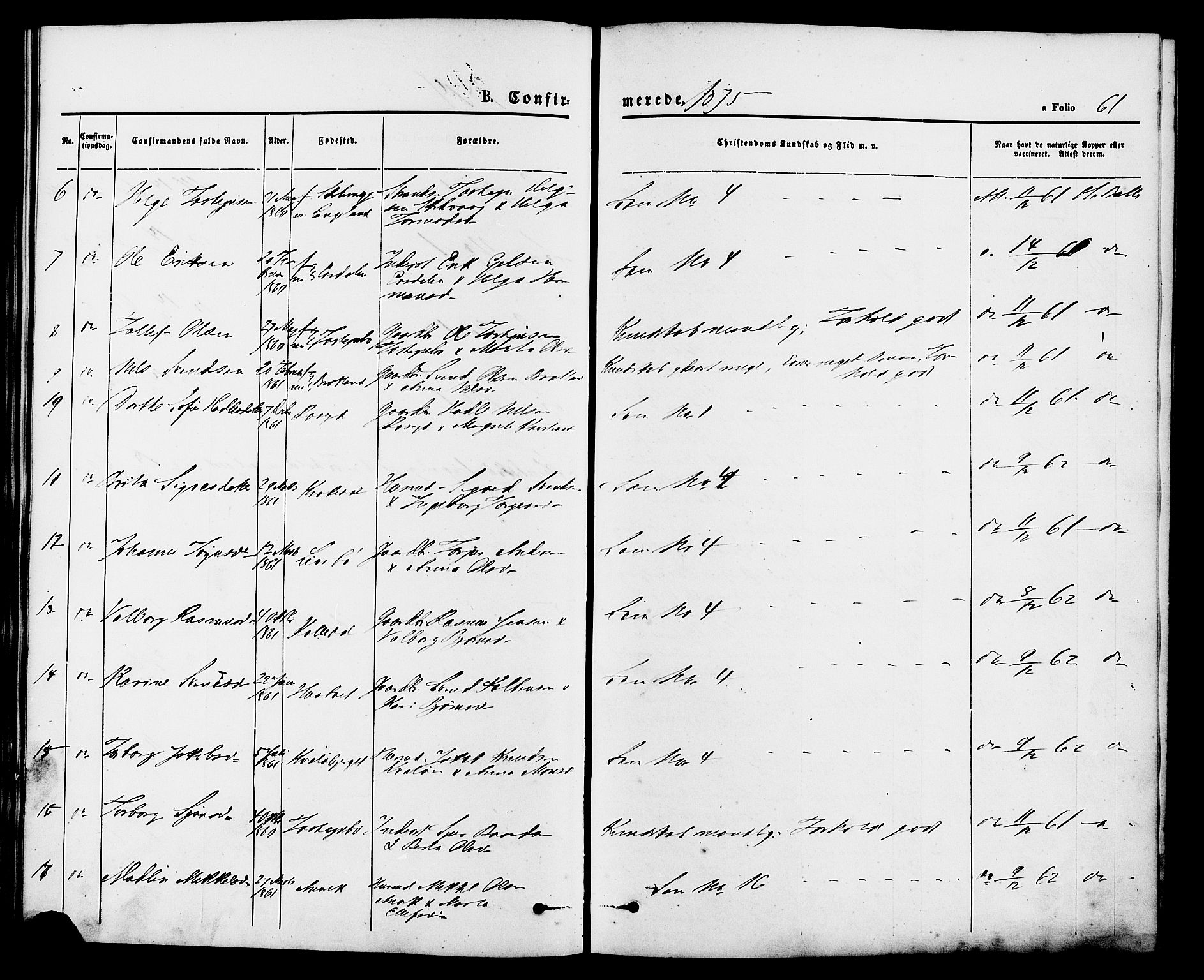 Vikedal sokneprestkontor, AV/SAST-A-101840/01/IV: Parish register (official) no. A 9, 1868-1885, p. 61