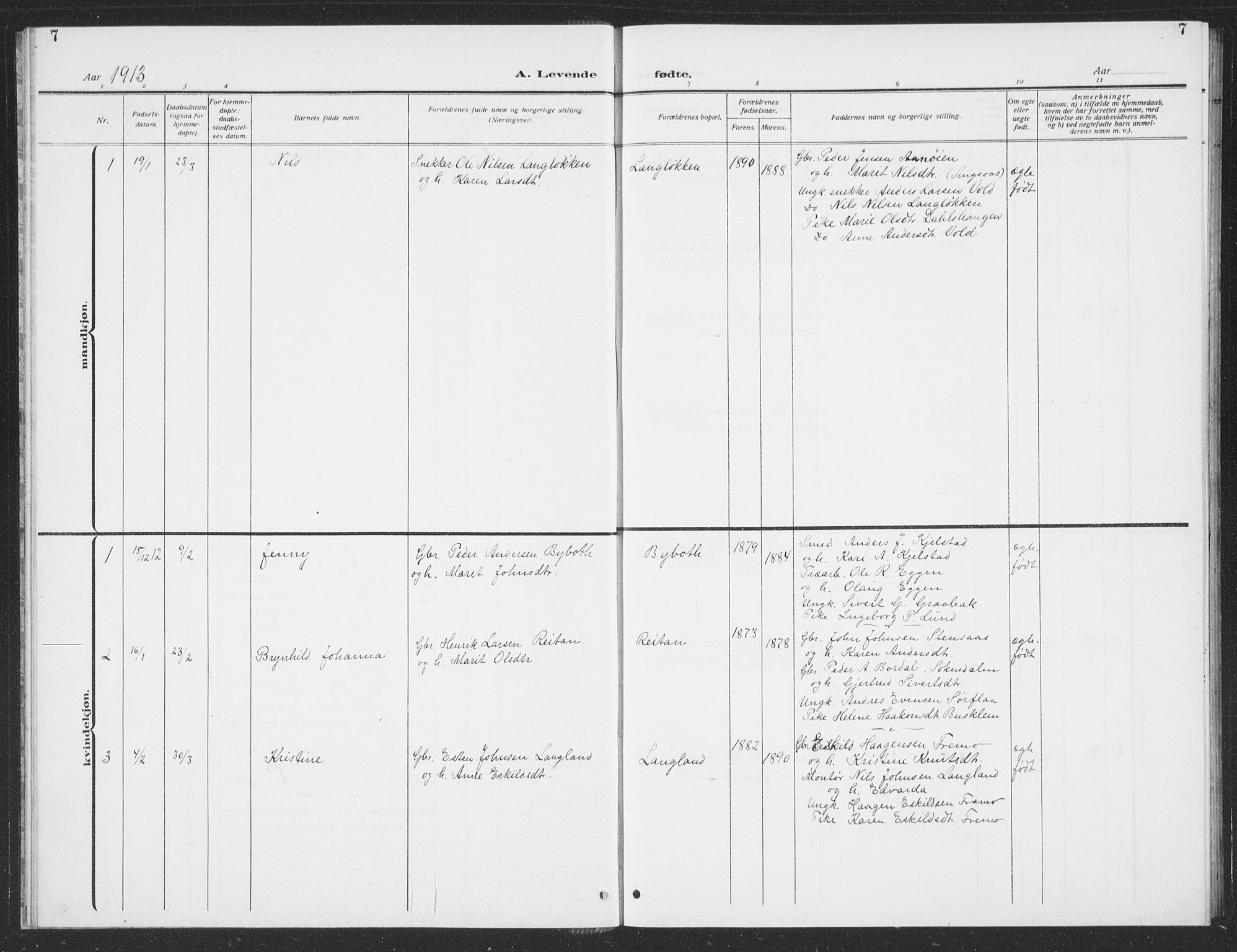 Ministerialprotokoller, klokkerbøker og fødselsregistre - Sør-Trøndelag, SAT/A-1456/693/L1124: Parish register (copy) no. 693C05, 1911-1941, p. 7