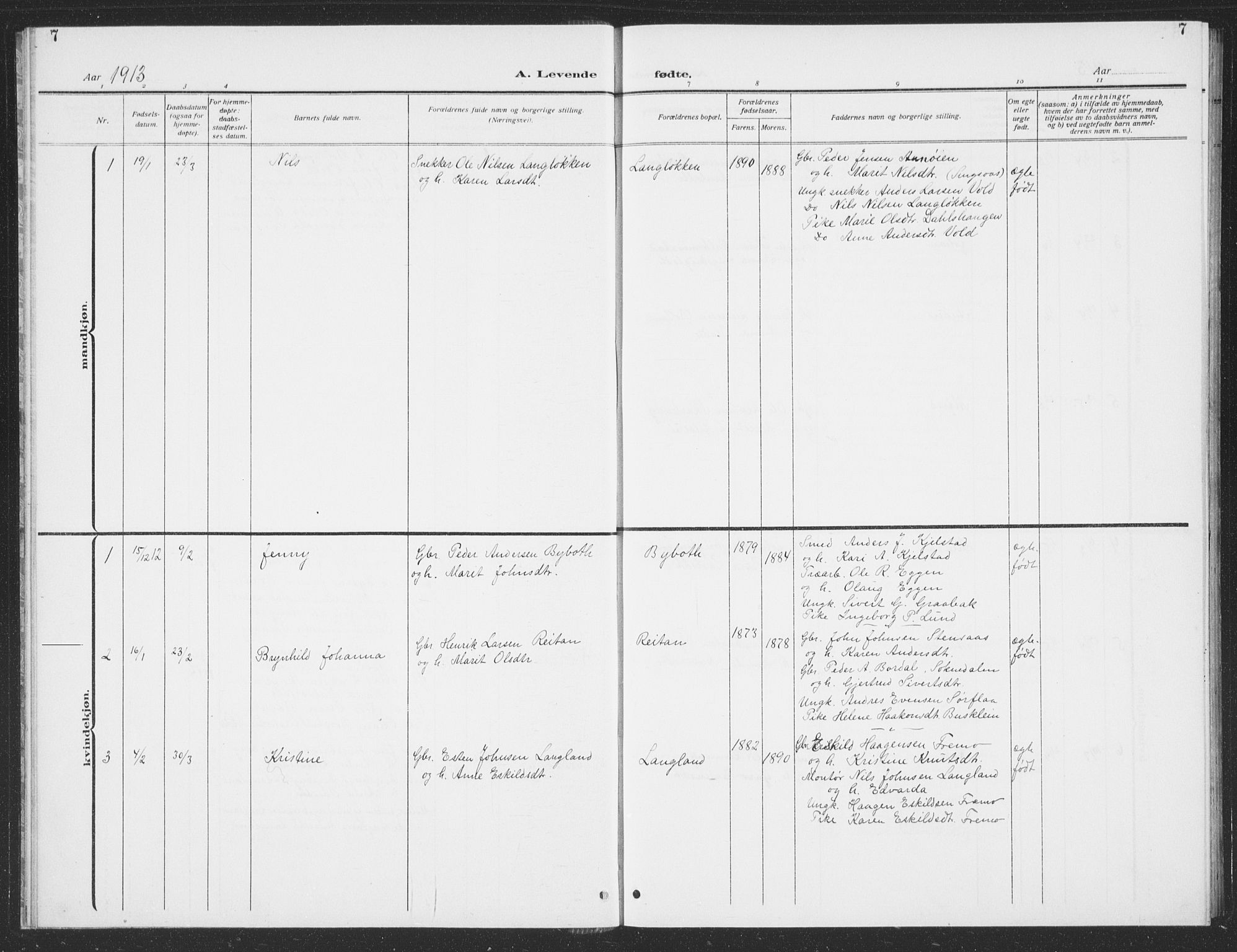 Ministerialprotokoller, klokkerbøker og fødselsregistre - Sør-Trøndelag, AV/SAT-A-1456/693/L1124: Parish register (copy) no. 693C05, 1911-1941, p. 7