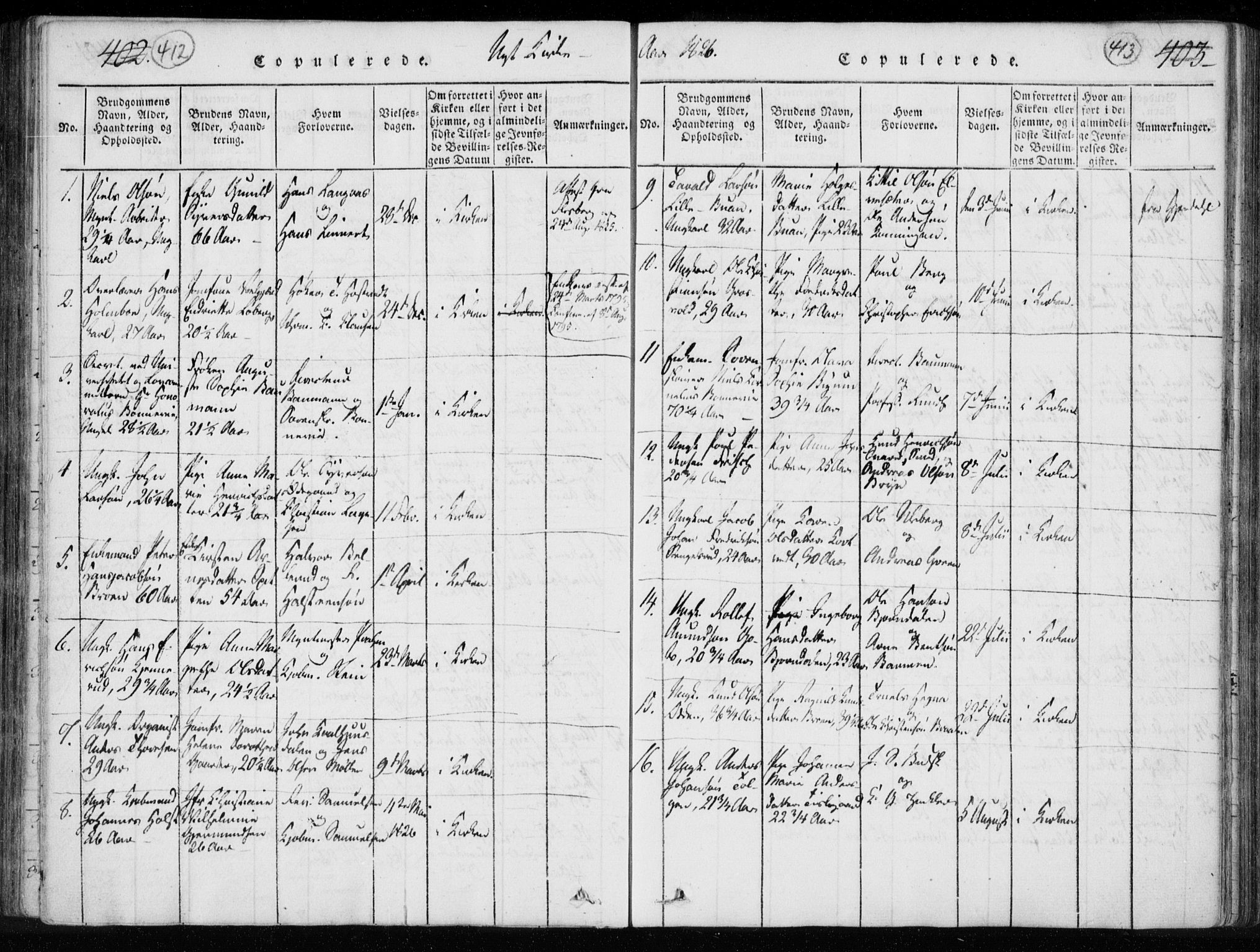 Kongsberg kirkebøker, SAKO/A-22/F/Fa/L0008: Parish register (official) no. I 8, 1816-1839, p. 412-413