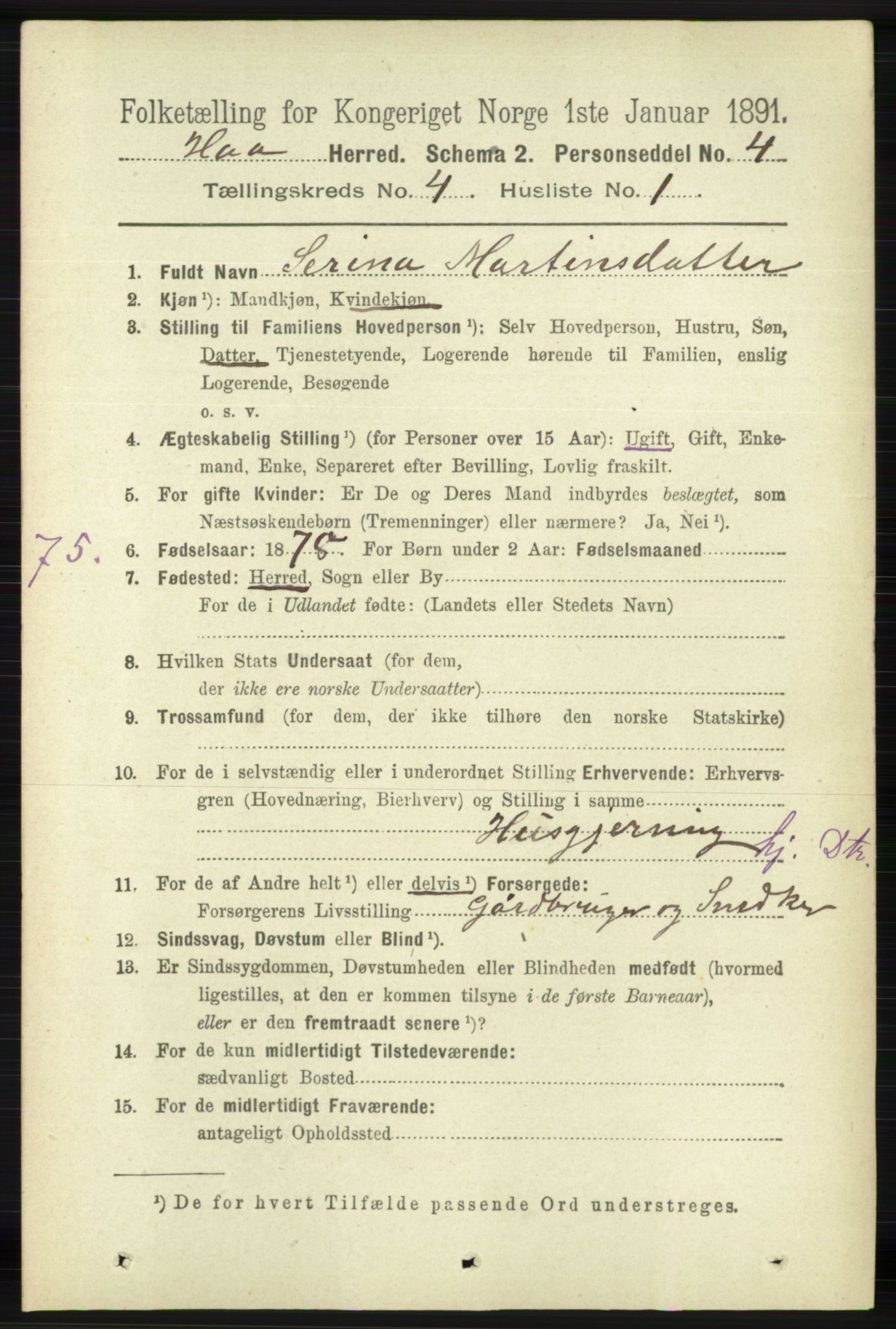 RA, 1891 census for 1119 Hå, 1891, p. 1053