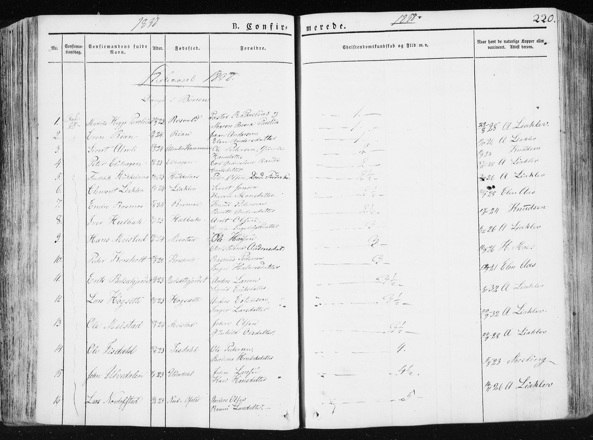 Ministerialprotokoller, klokkerbøker og fødselsregistre - Sør-Trøndelag, SAT/A-1456/665/L0771: Parish register (official) no. 665A06, 1830-1856, p. 220