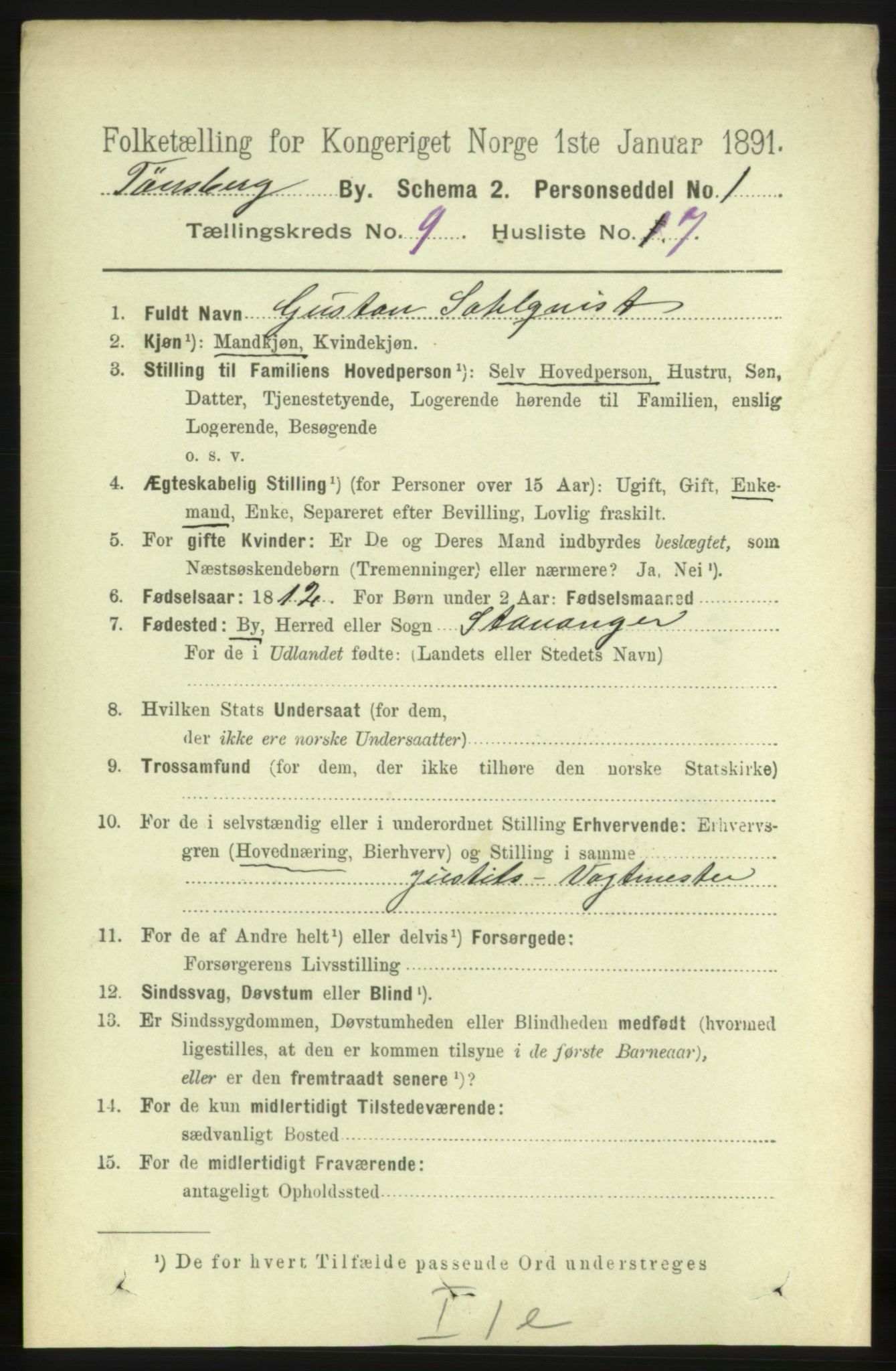 RA, 1891 census for 0705 Tønsberg, 1891, p. 3596