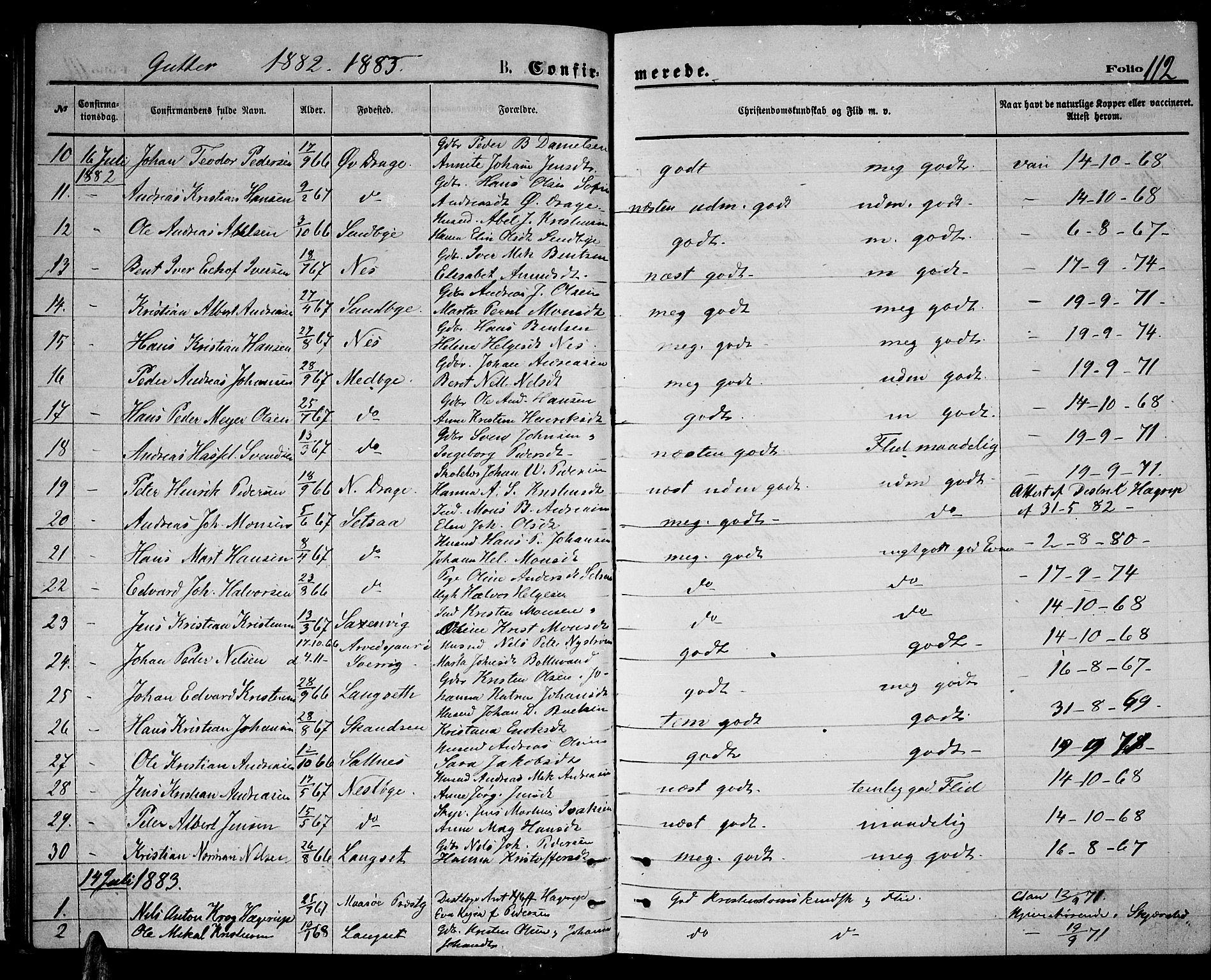 Ministerialprotokoller, klokkerbøker og fødselsregistre - Nordland, SAT/A-1459/847/L0679: Parish register (copy) no. 847C07, 1870-1888, p. 112