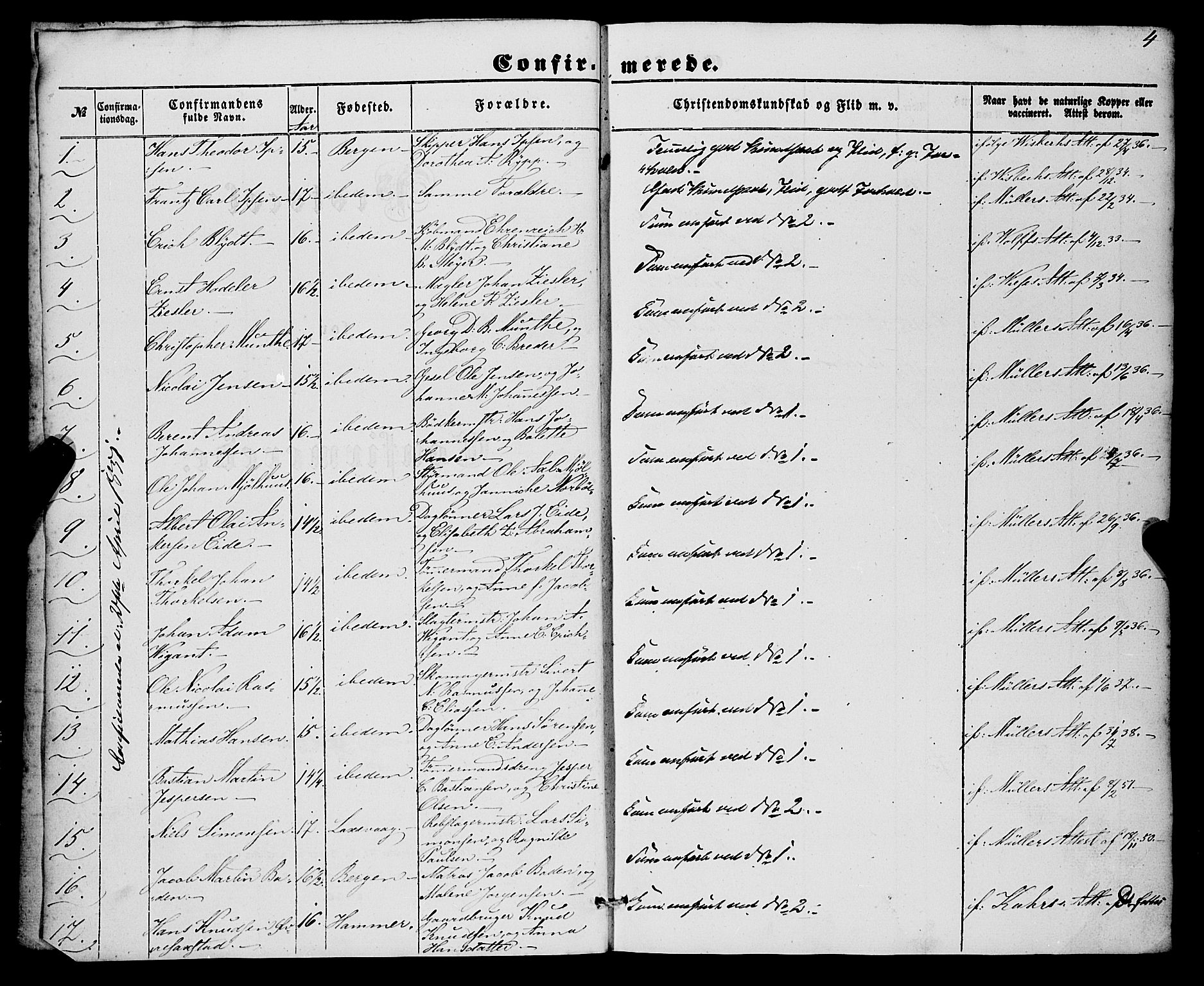 Nykirken Sokneprestembete, SAB/A-77101/H/Haa/L0023: Parish register (official) no. C 2, 1851-1863, p. 4
