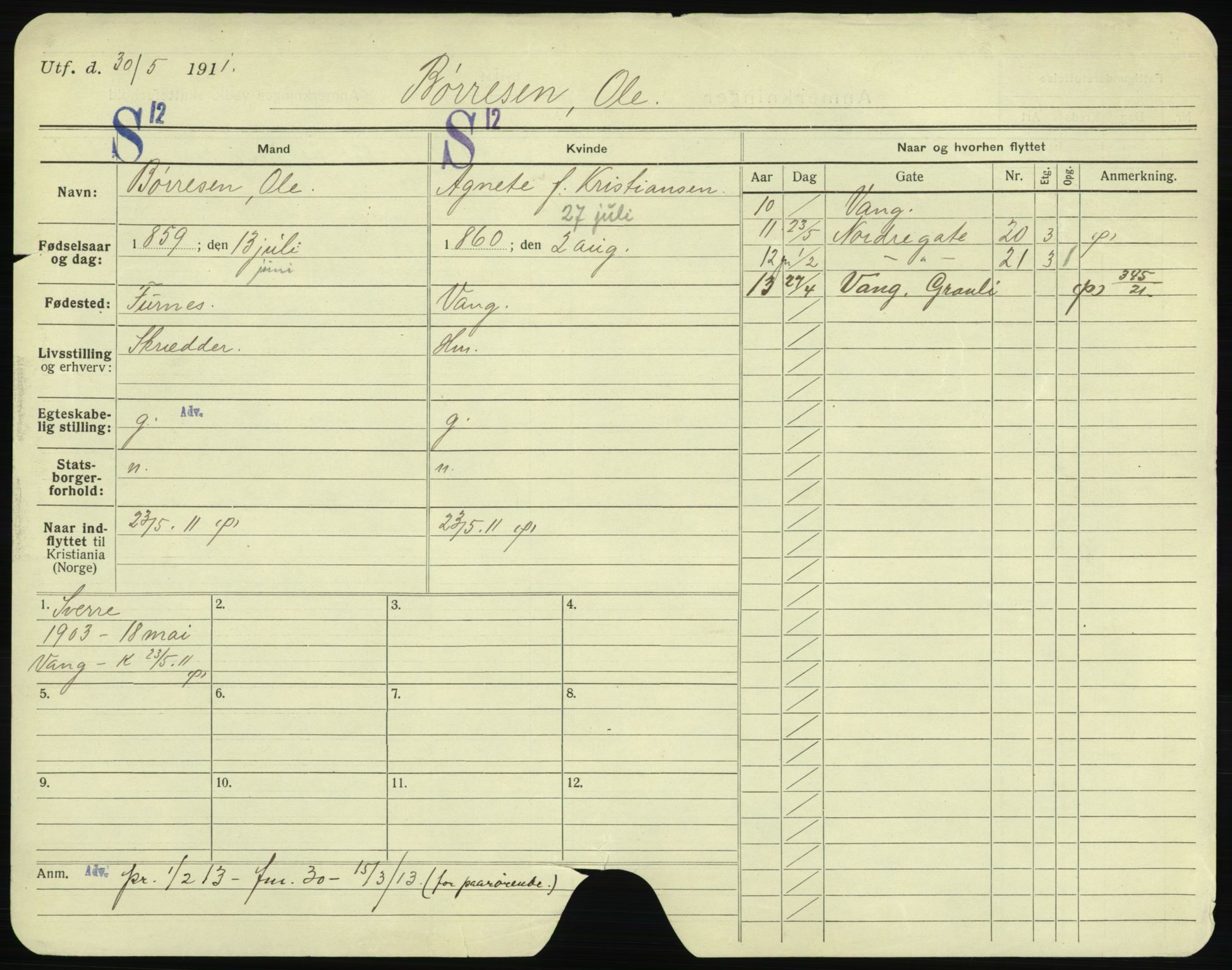 Oslo folkeregister, Registerkort, SAO/A-11715/F/Fa/Fac/L0002: Menn, 1906-1914, p. 476a