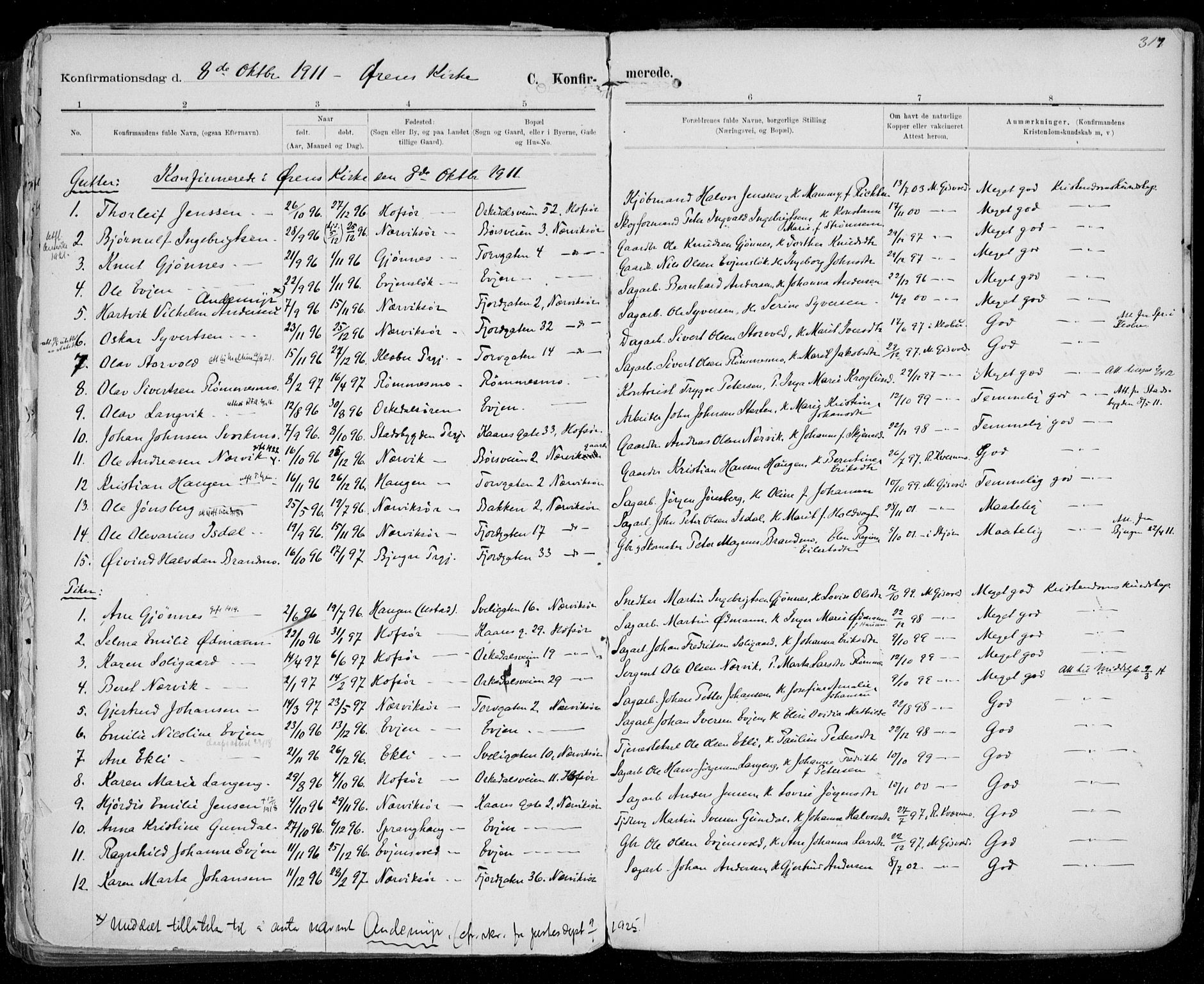 Ministerialprotokoller, klokkerbøker og fødselsregistre - Sør-Trøndelag, SAT/A-1456/668/L0811: Parish register (official) no. 668A11, 1894-1913, p. 317