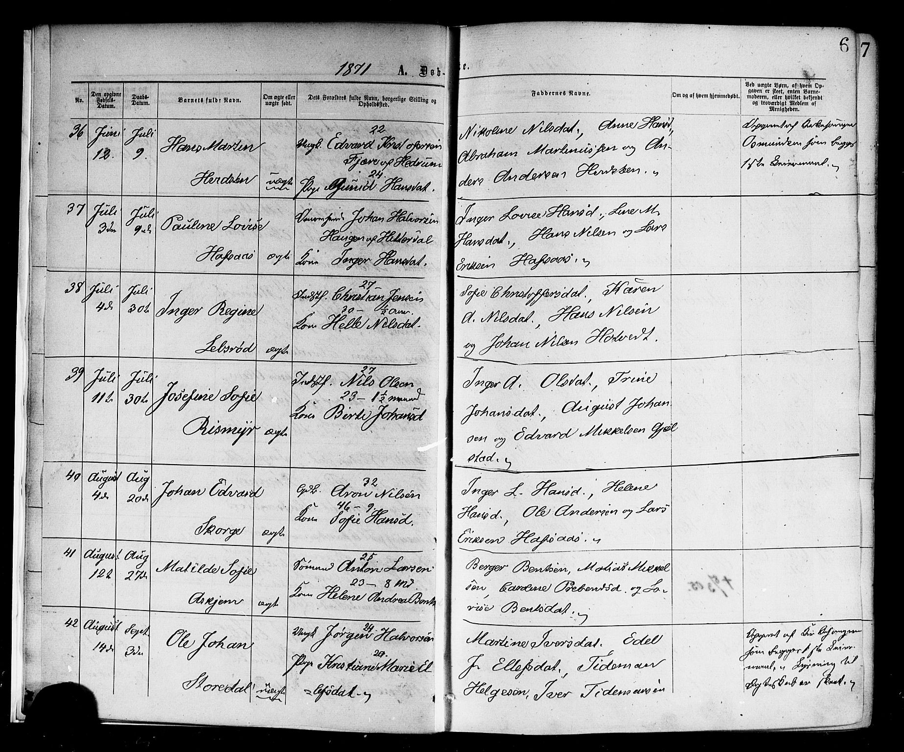 Andebu kirkebøker, SAKO/A-336/F/Fa/L0006: Parish register (official) no. 6, 1871-1878, p. 6
