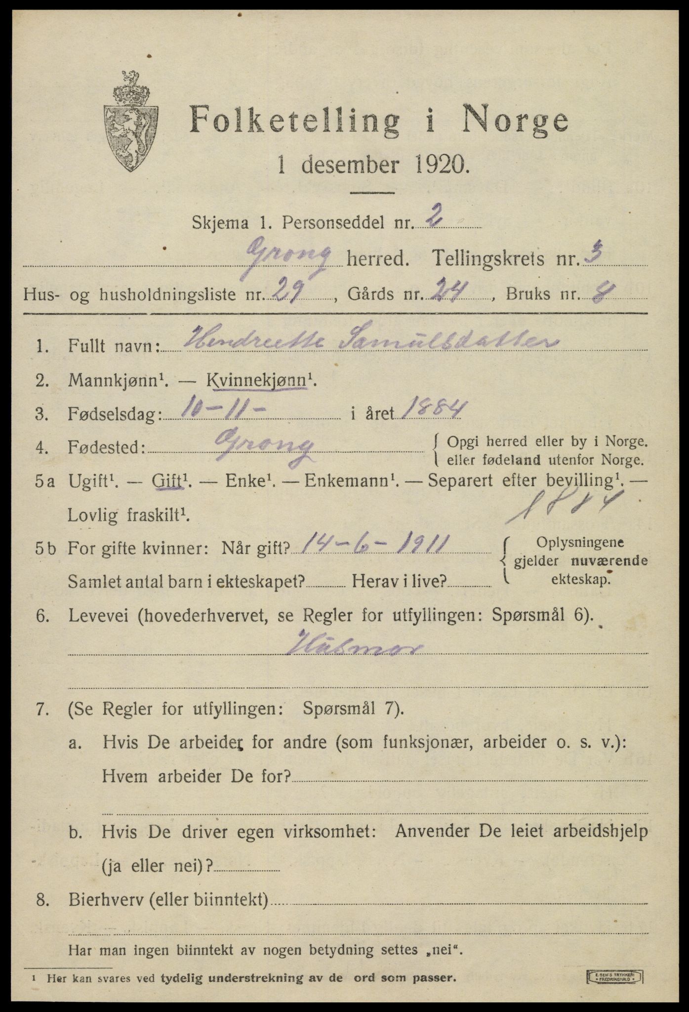 SAT, 1920 census for Grong, 1920, p. 2569