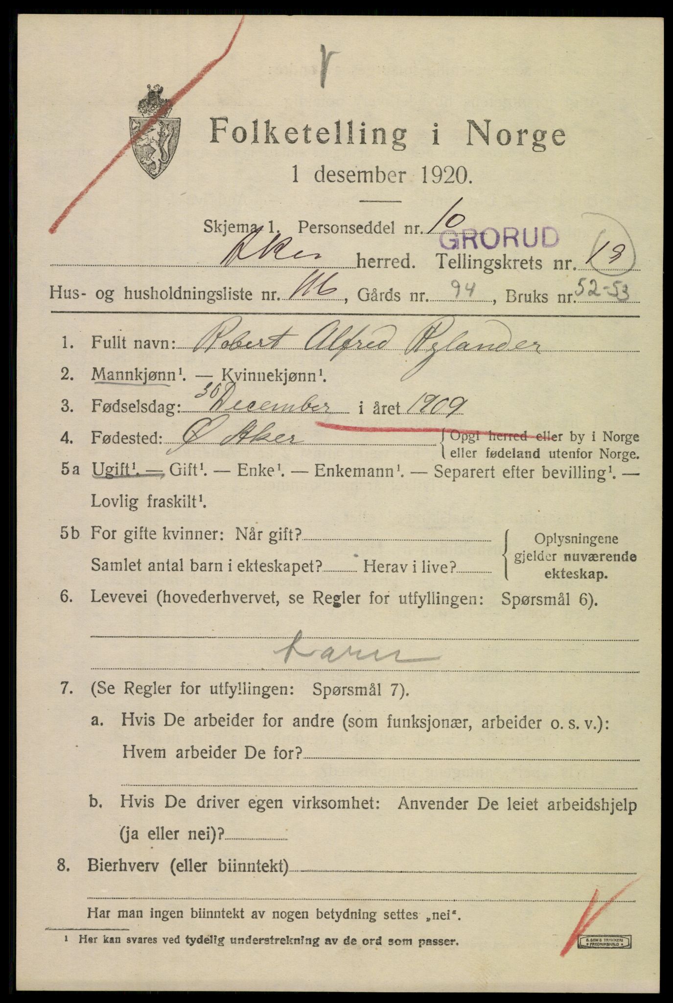 SAO, 1920 census for Aker, 1920, p. 119560