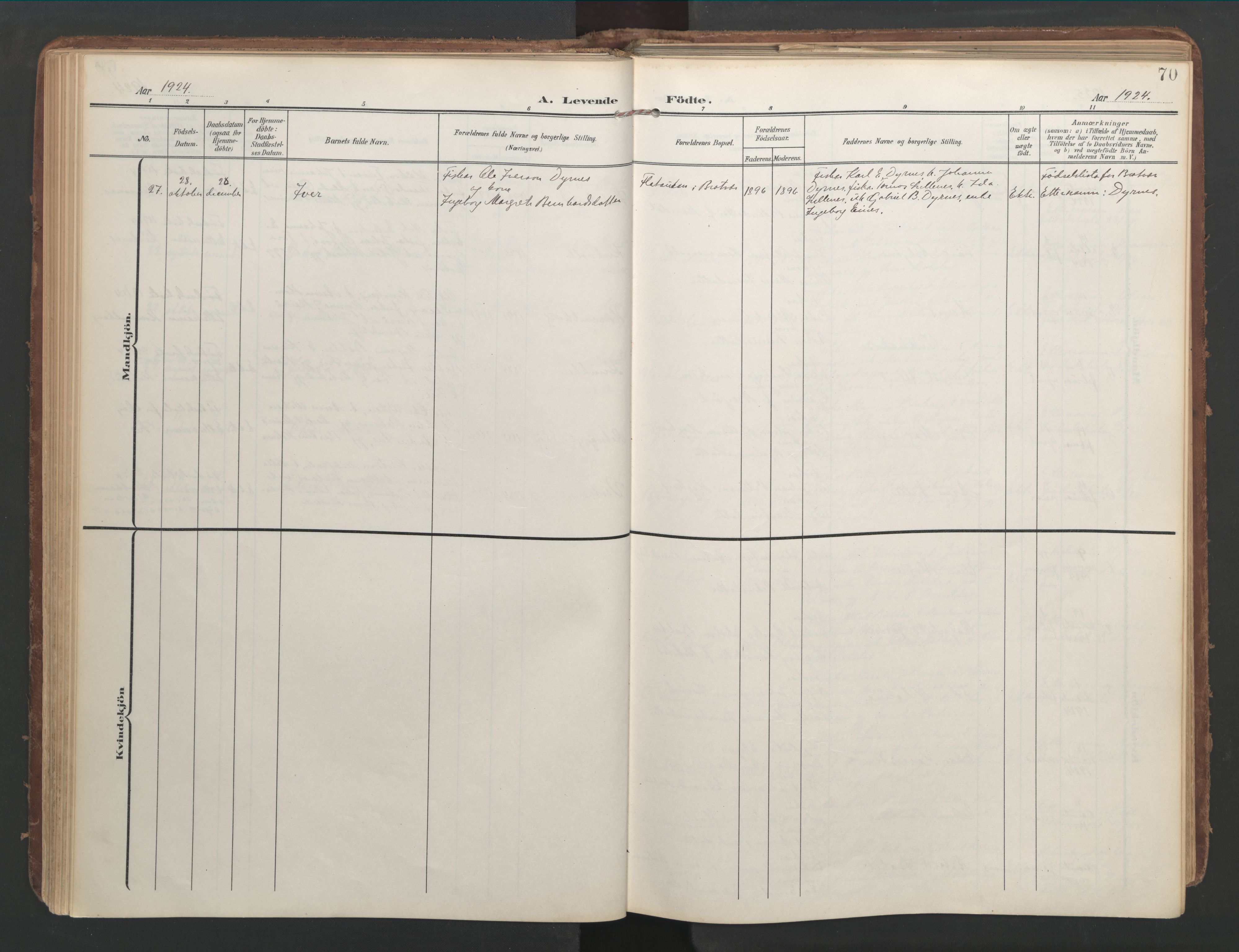 Ministerialprotokoller, klokkerbøker og fødselsregistre - Møre og Romsdal, AV/SAT-A-1454/583/L0955: Parish register (official) no. 583A02, 1907-1926, p. 70