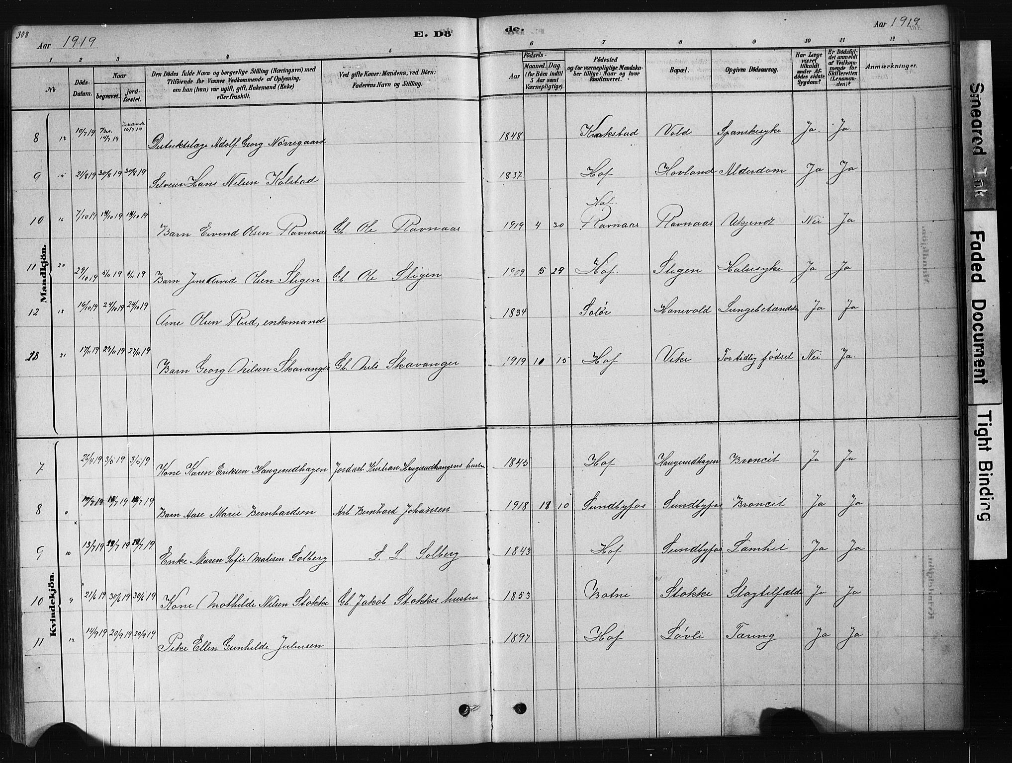 Hof kirkebøker, AV/SAKO-A-64/G/Ga/L0004: Parish register (copy) no. I 4, 1878-1930, p. 308