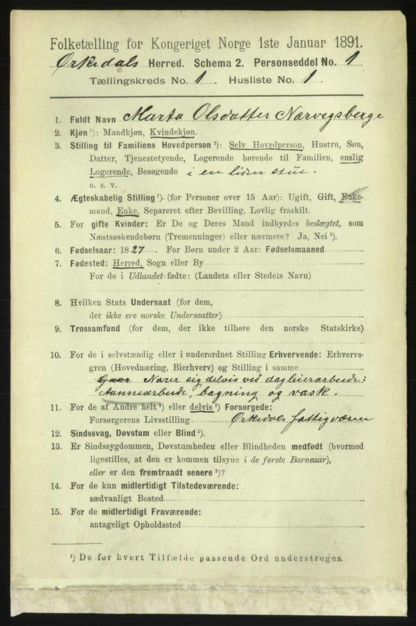 RA, 1891 census for 1638 Orkdal, 1891, p. 154