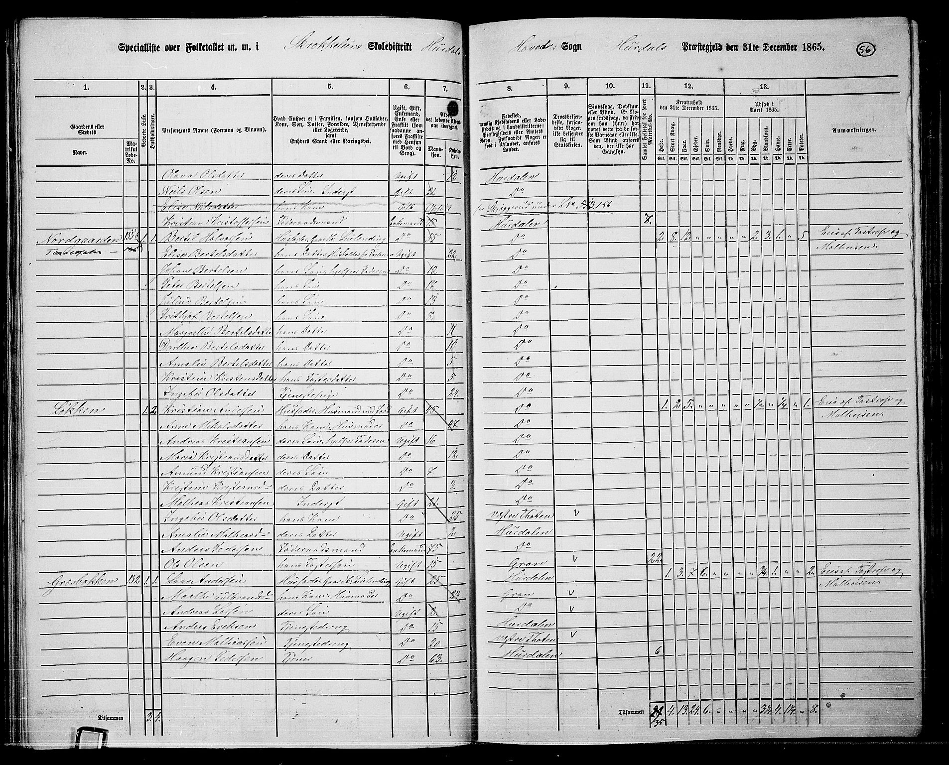 RA, 1865 census for Hurdal, 1865, p. 50